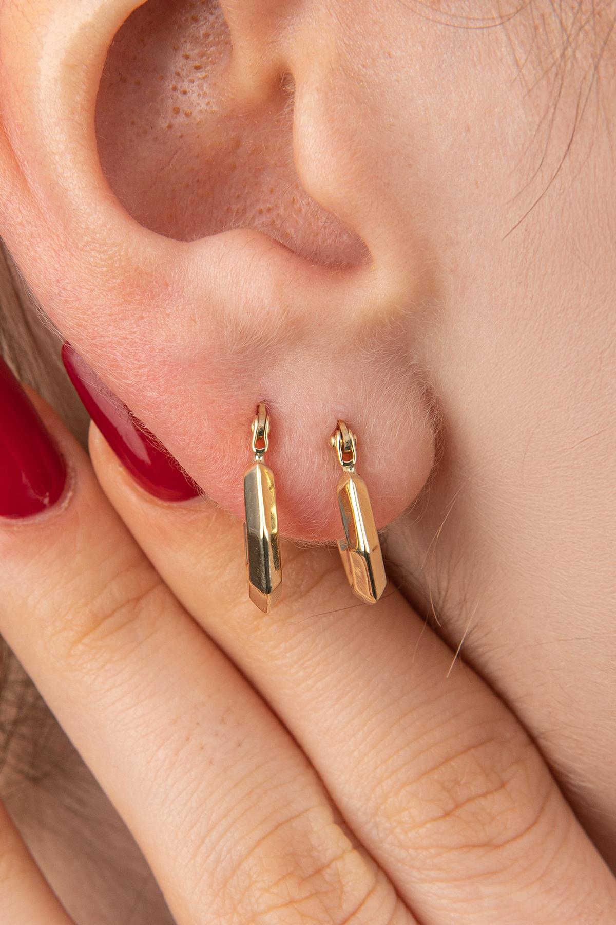 14ct Gold Small Hexagon Hoop Earrings