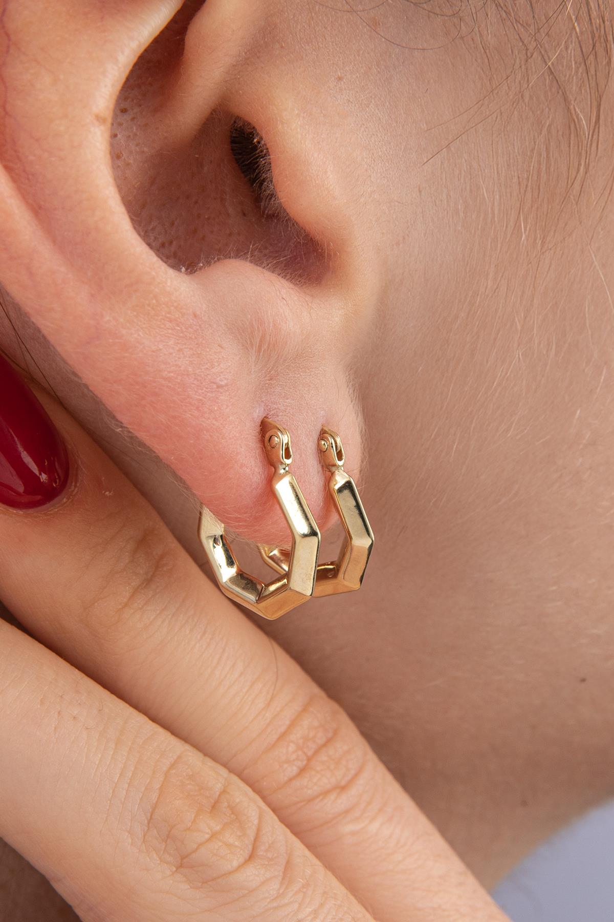 14K Gold Small Hexagon Hoop Earrings