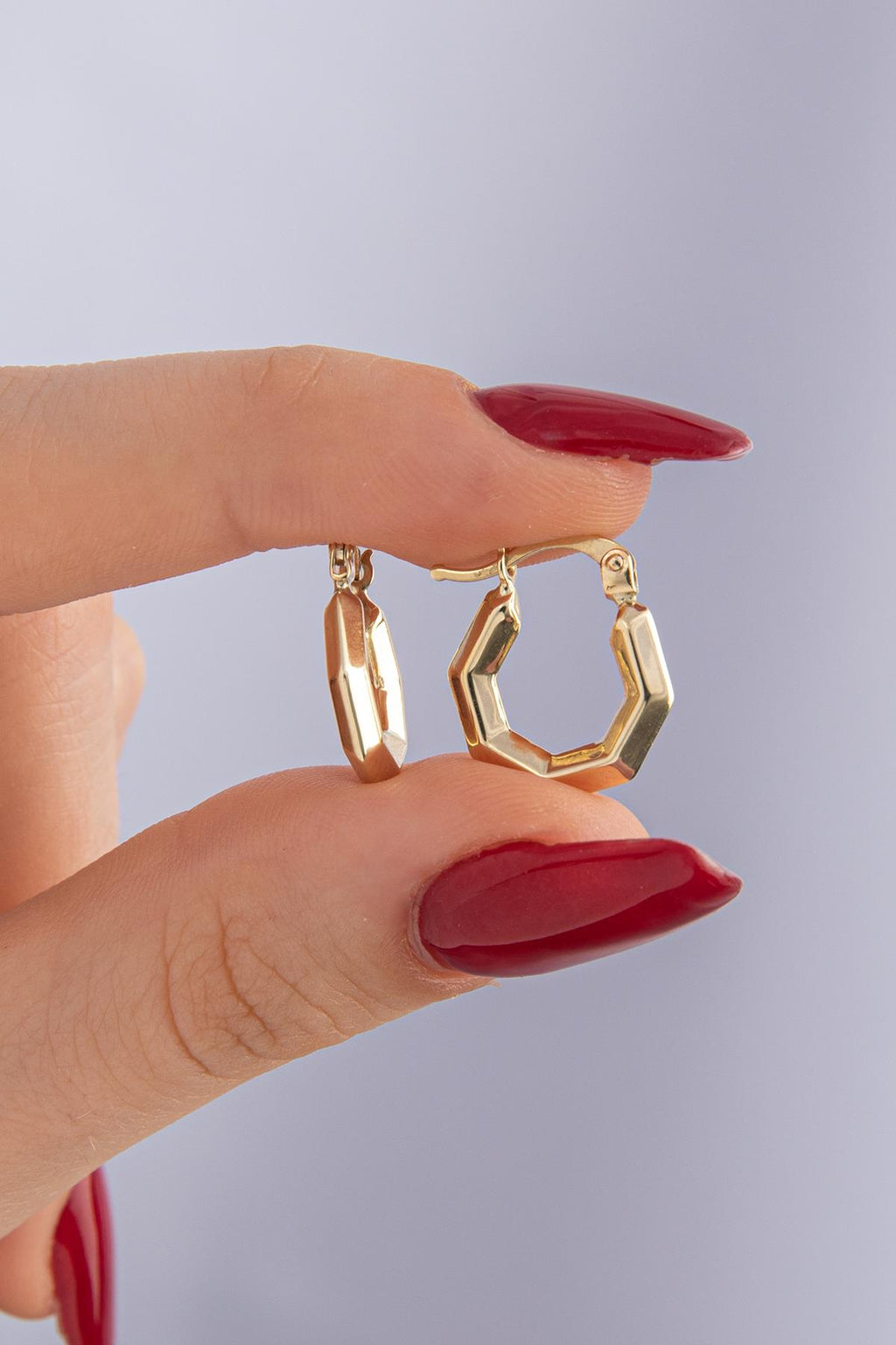 14ct Gold Small Hexagon Hoop Earrings