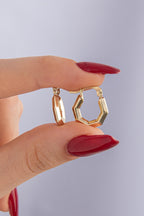 14ct Gold Small Hexagon Hoop Earrings