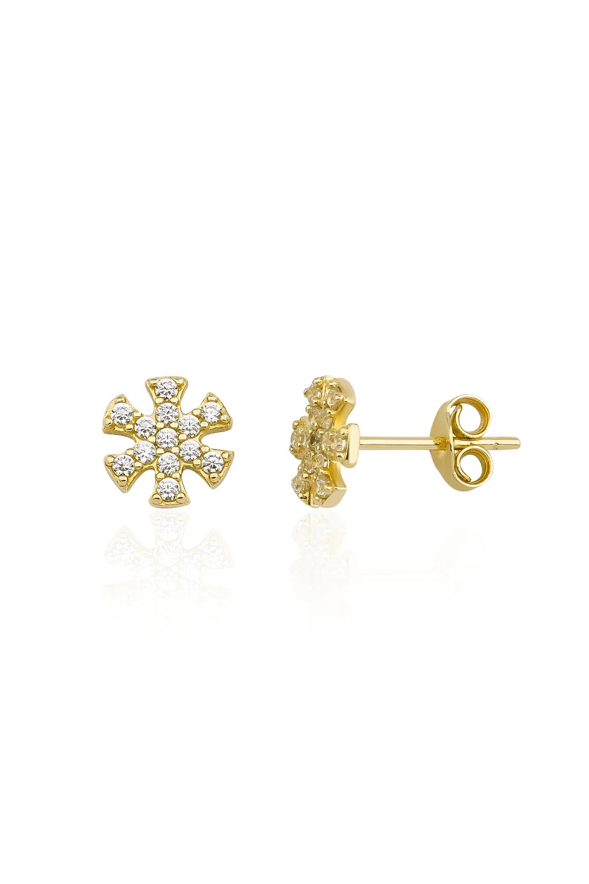 14K Gold Small Snowflake Stud Earrings