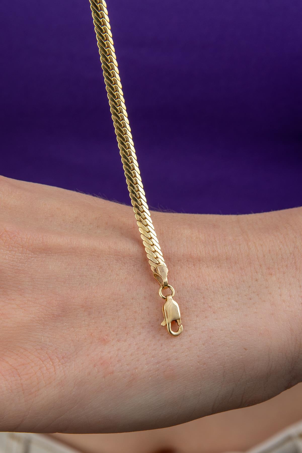 14ct Gold Snake Chain Black Baguette Bracelet