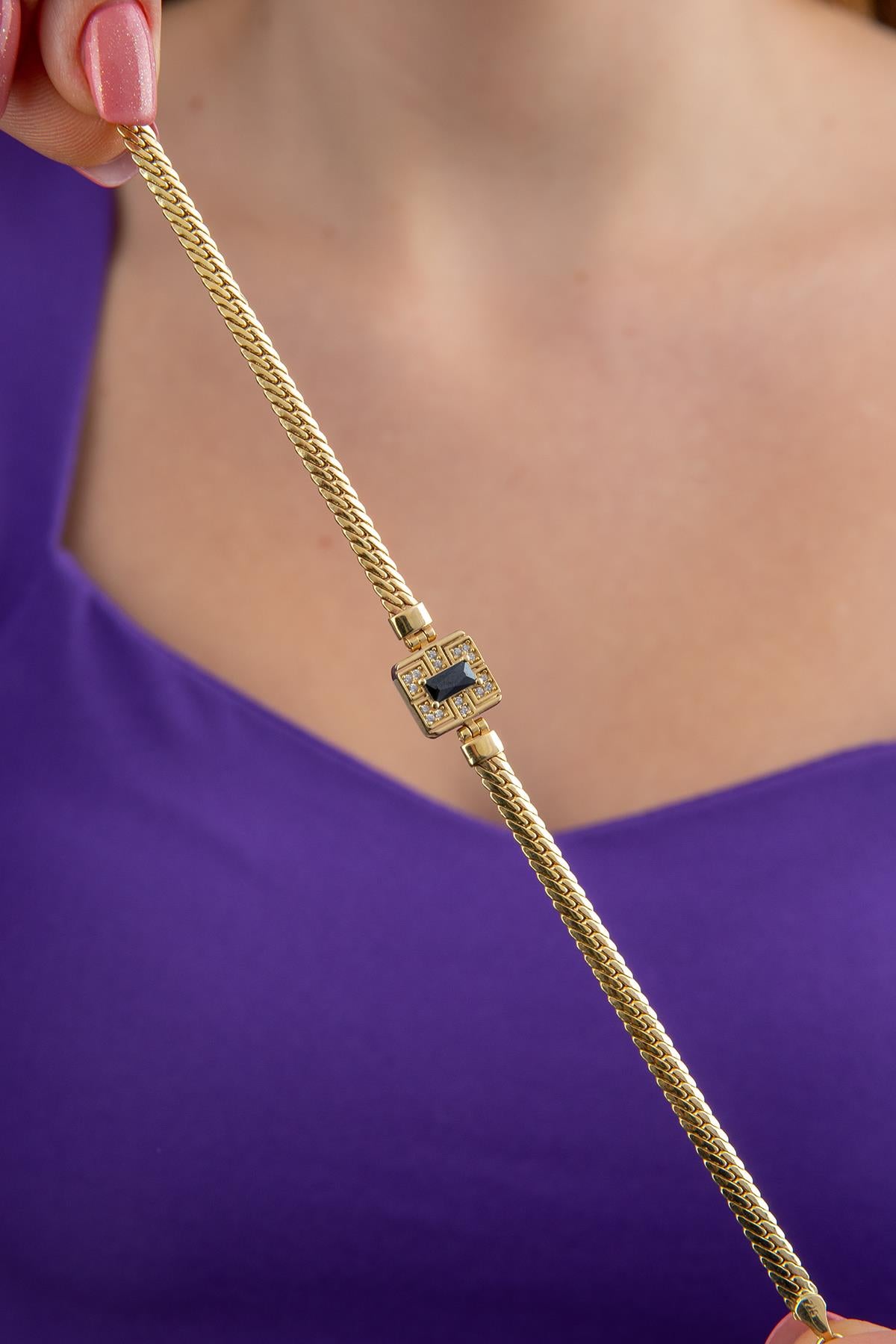 14ct Gold Snake Chain Black Baguette Bracelet