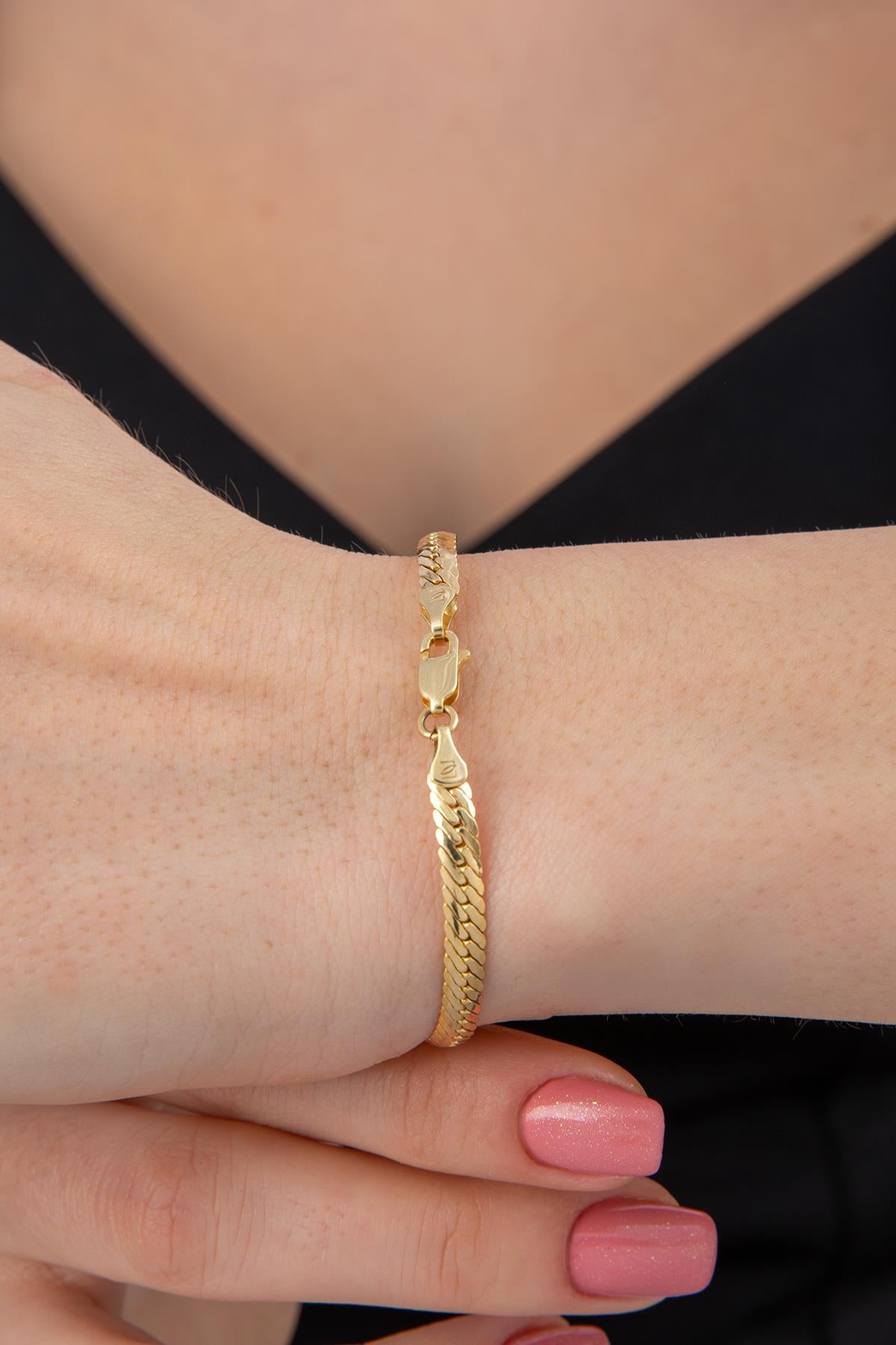 14ct Gold Snake Chain Black Enamel Hexagon Shaped Bracelet