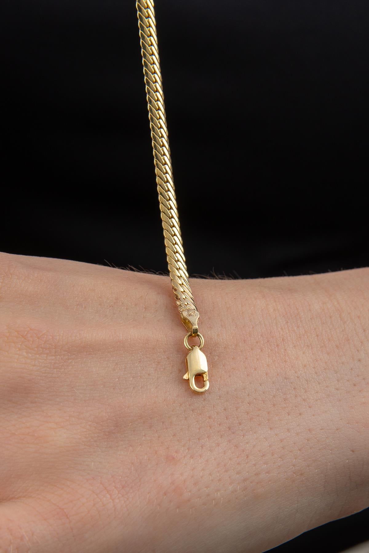 14ct Gold Snake Chain Black Enamel Hexagon Shaped Bracelet