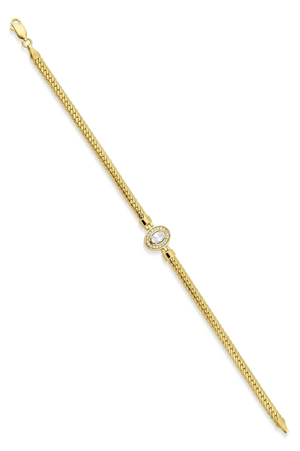 14K Gold Snake Chain Bracelet With Oval Stone