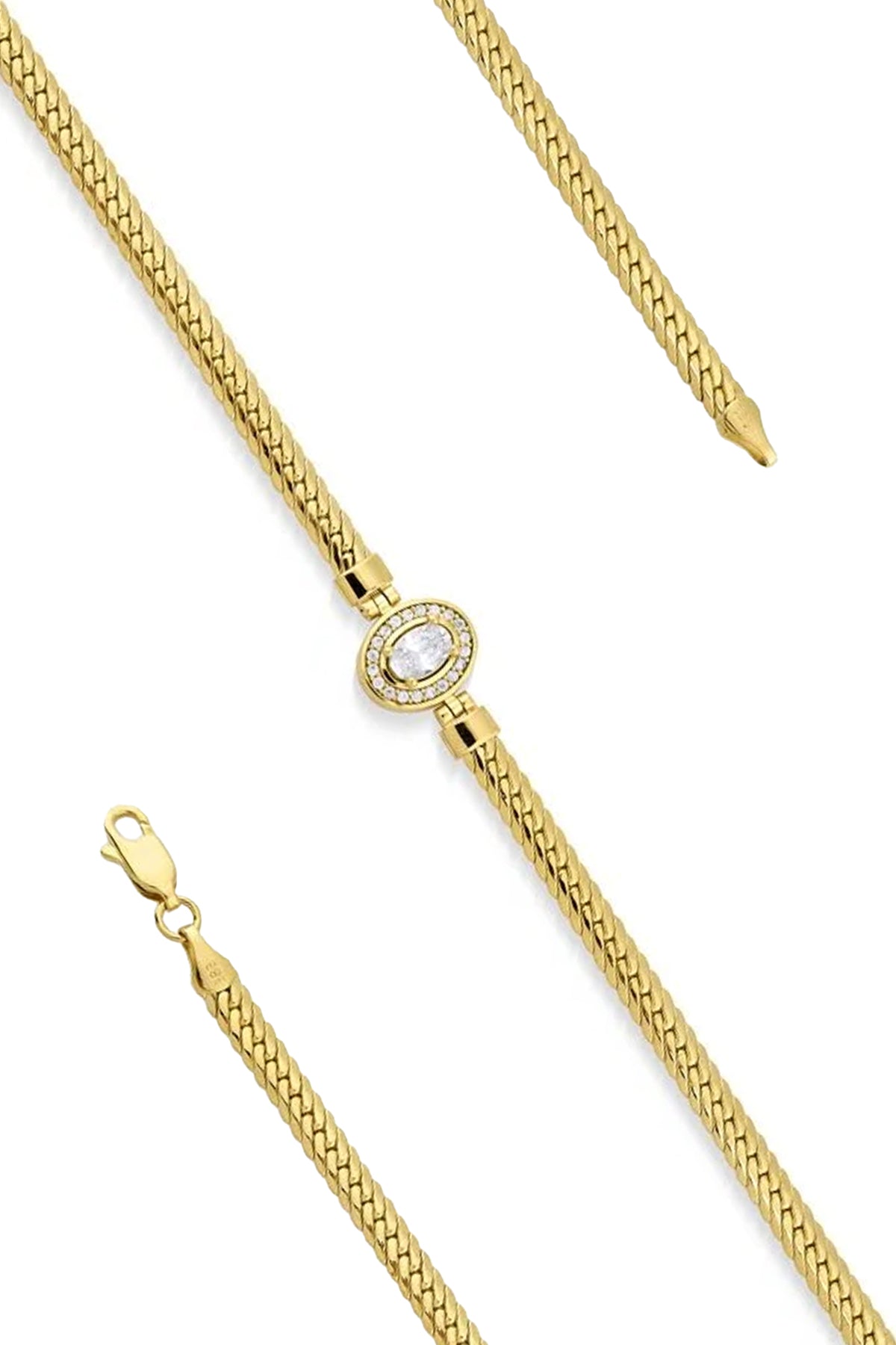 14K Gold Snake Chain Bracelet With Oval Stone