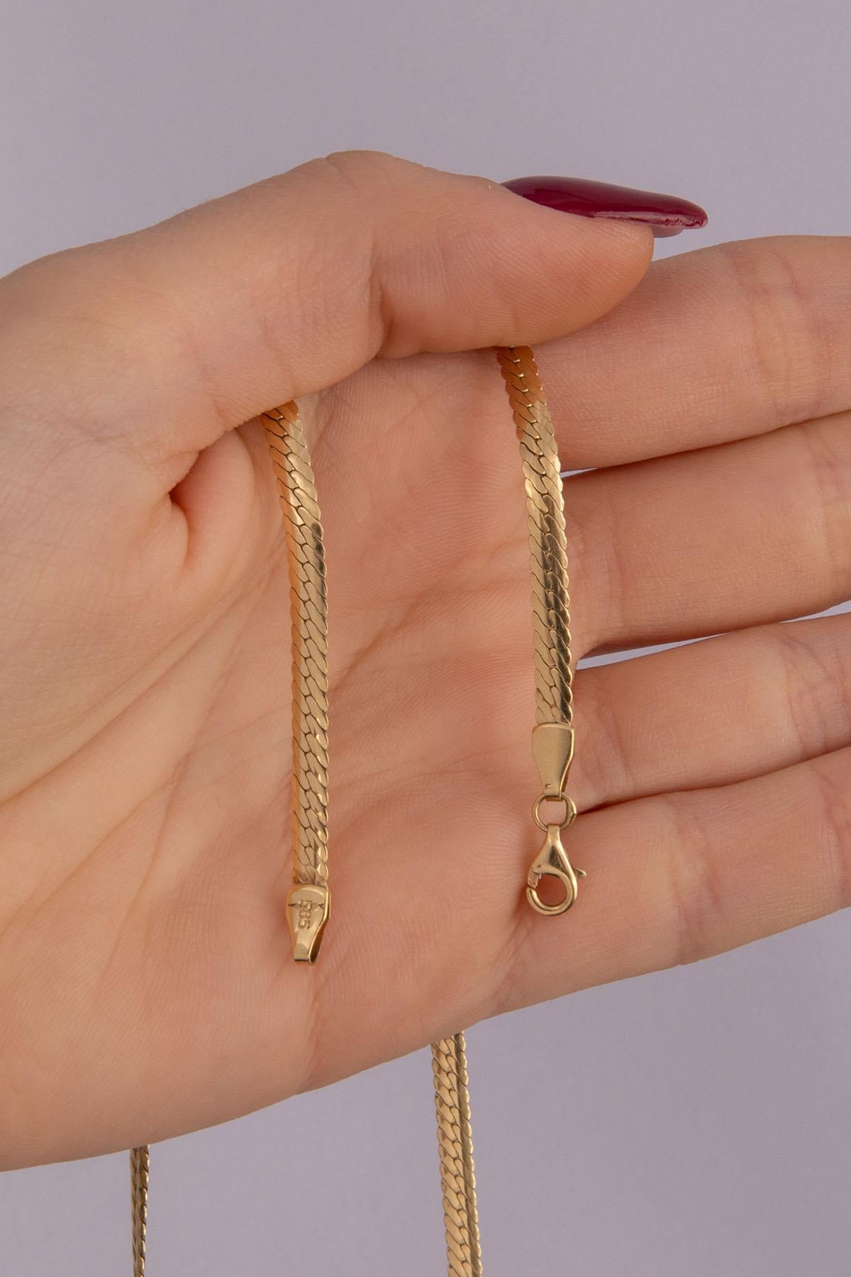 14K Gold Snake Chain Triangle Shape Baguette Necklace