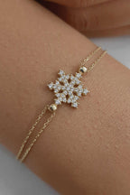 14ct Gold Snowflake Shape Bracelet With Stone