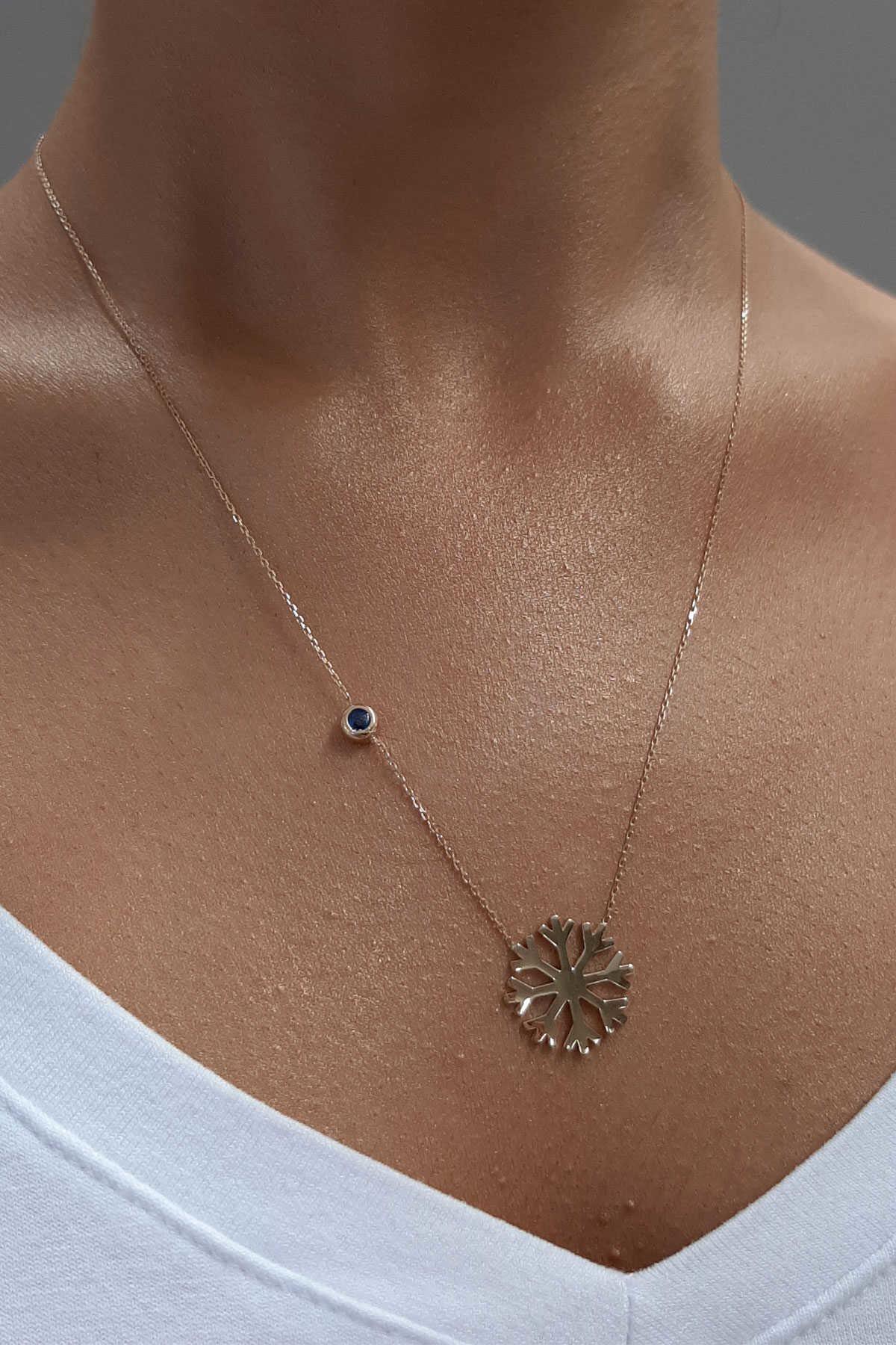 14K Gold Snowflake With Evil Eye Necklace