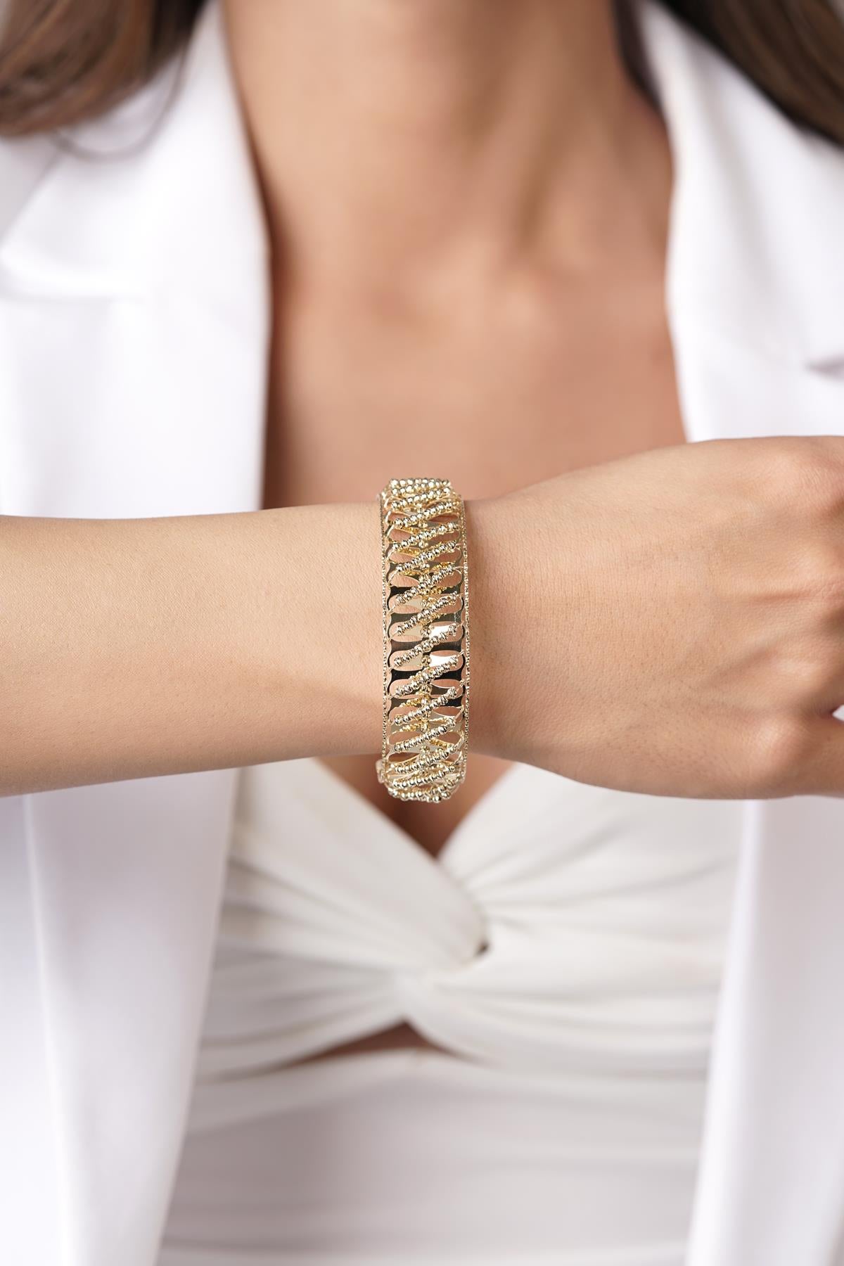 14ct Gold Sparkling Beaded Cuff Bracelet