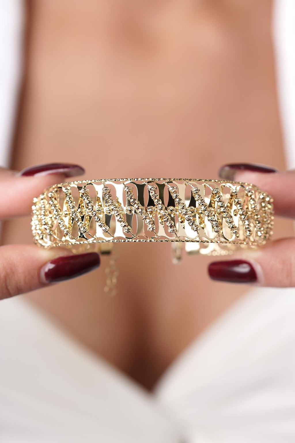 14ct Gold Sparkling Beaded Cuff Bracelet