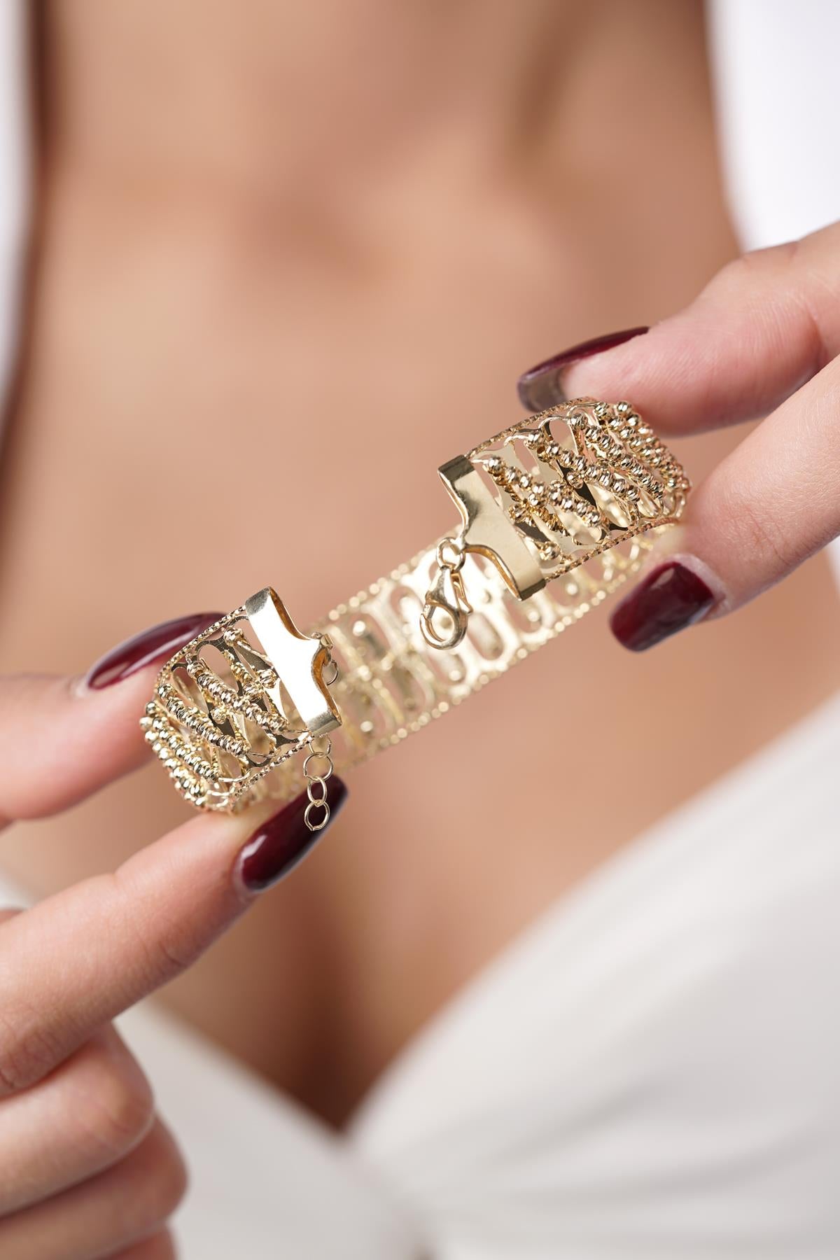 14ct Gold Sparkling Beaded Cuff Bracelet