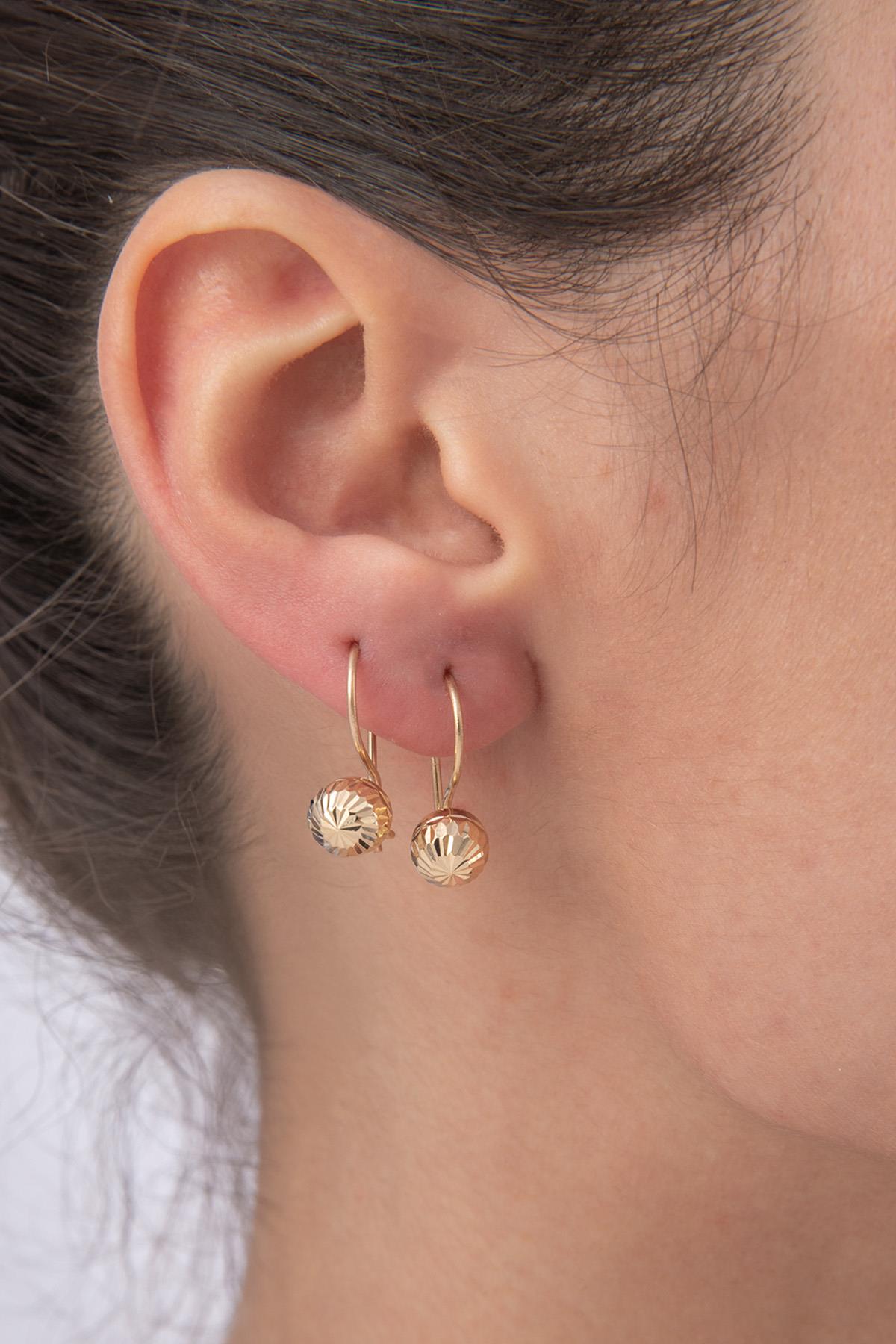 14K Gold Sparkling Euroball Earrings ( Small )