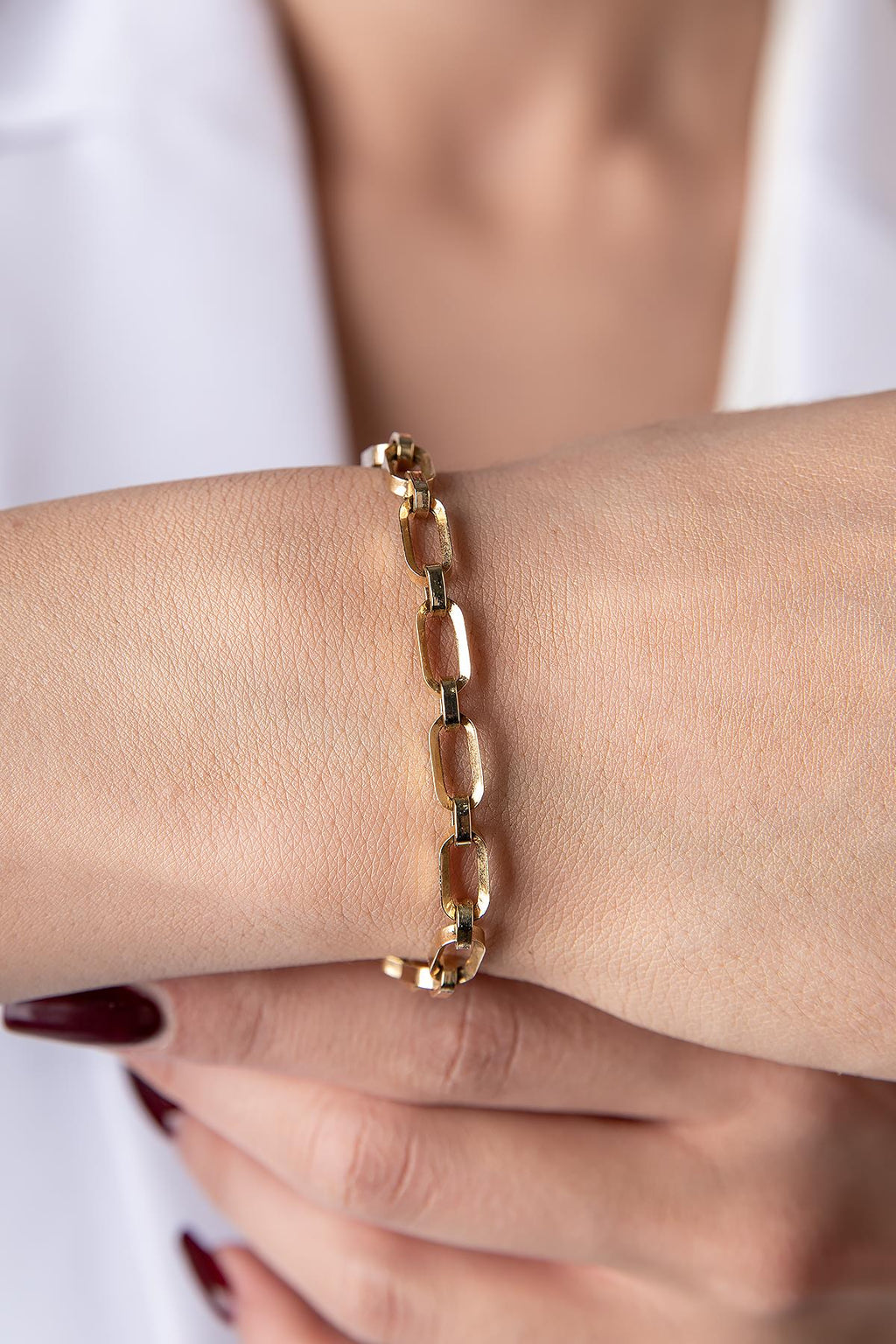 14ct Gold Sparkling Paperclip with Jumpring Bracelet