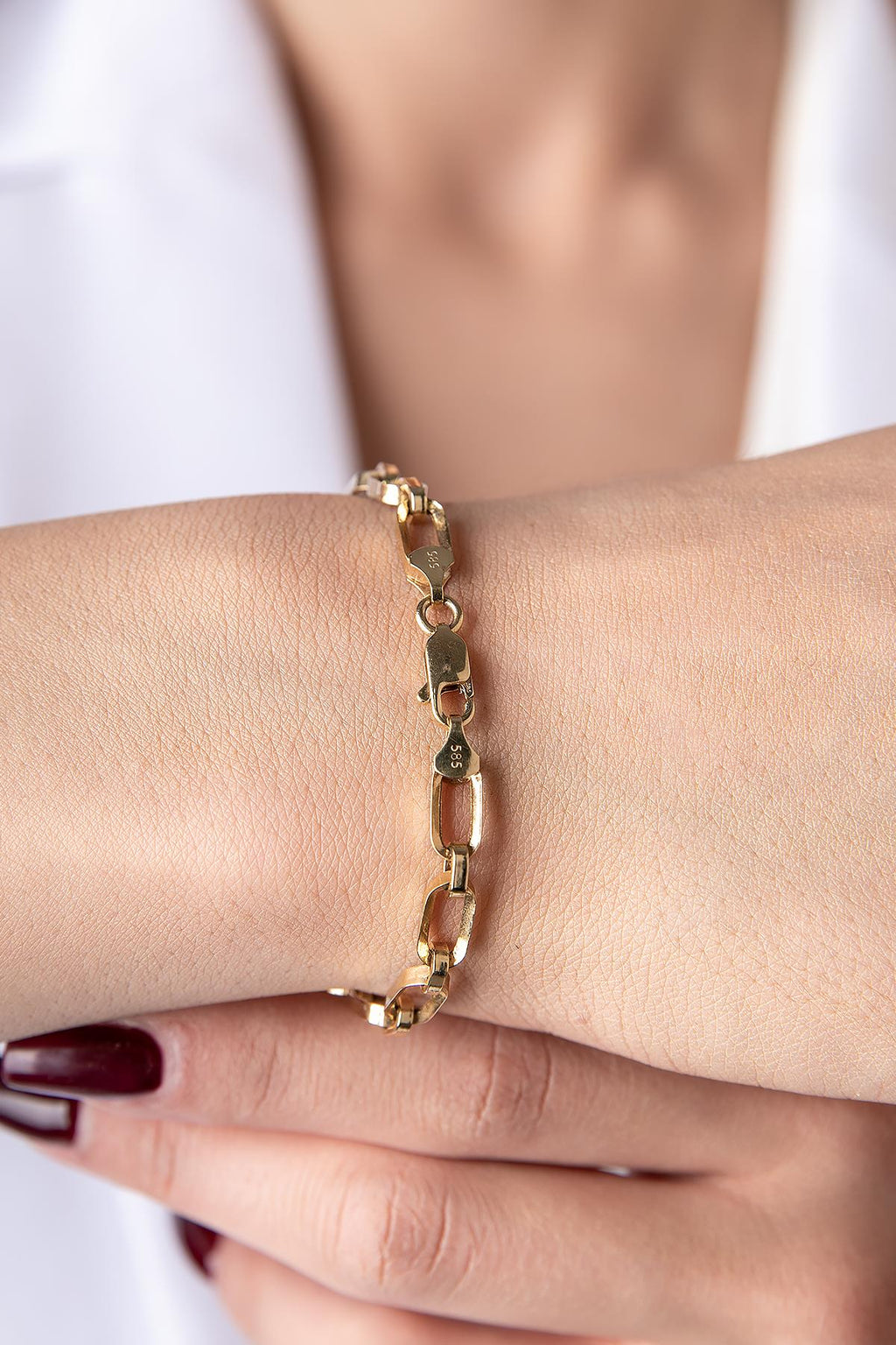 14ct Gold Sparkling Paperclip with Jumpring Bracelet