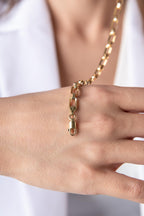 14ct Gold Sparkling Paperclip with Jumpring Bracelet