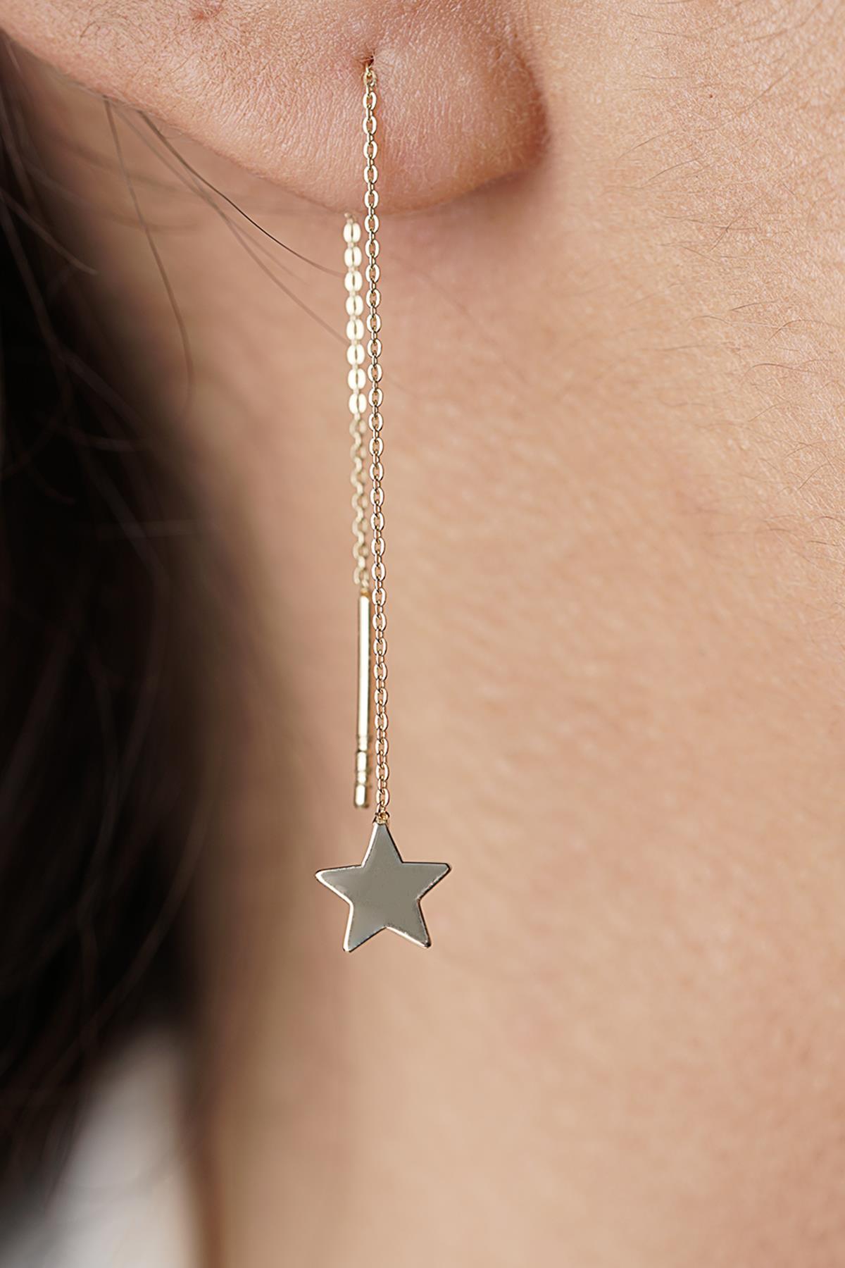 14ct Gold Star-Detail Chain Earrings