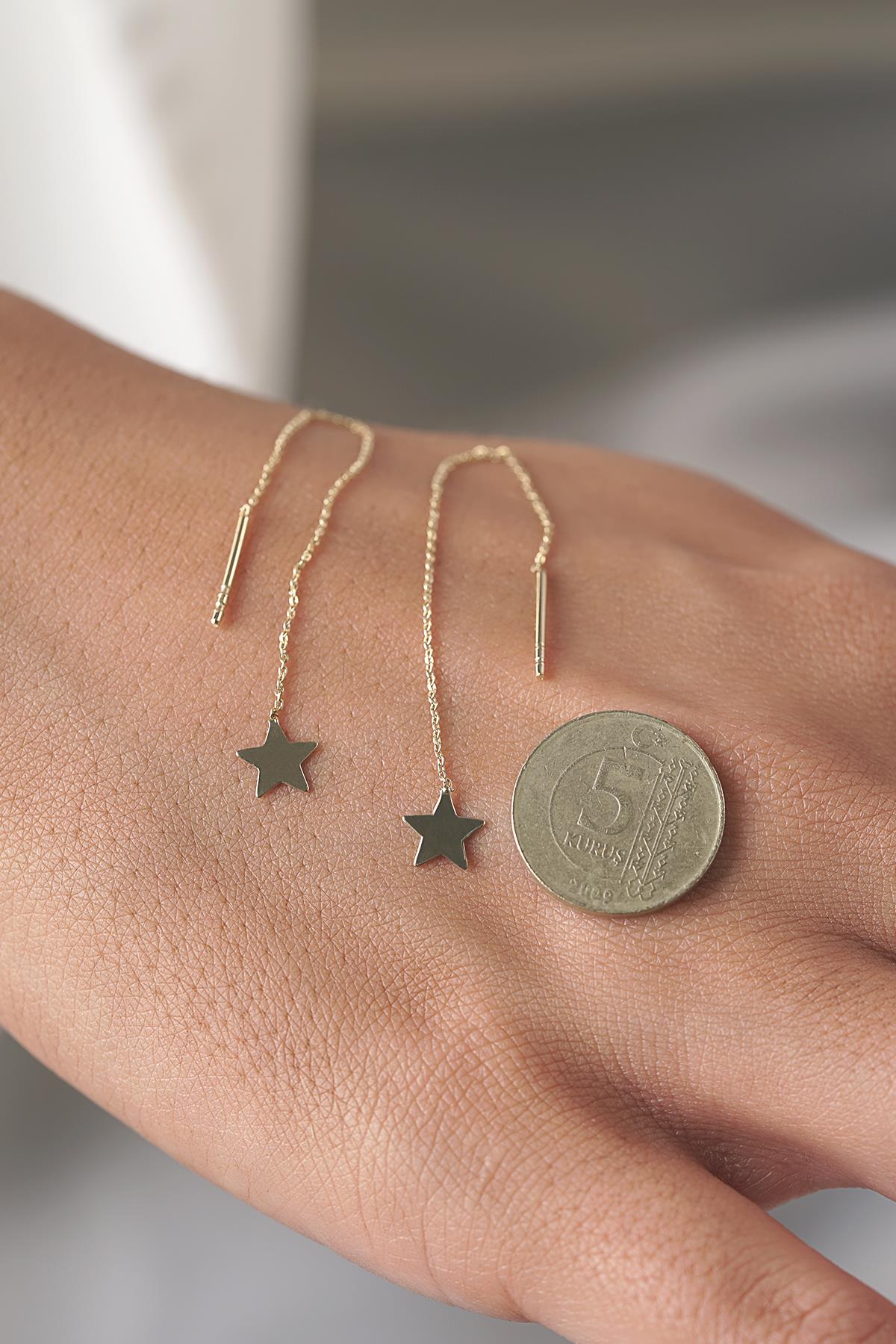 14ct Gold Star-Detail Chain Earrings