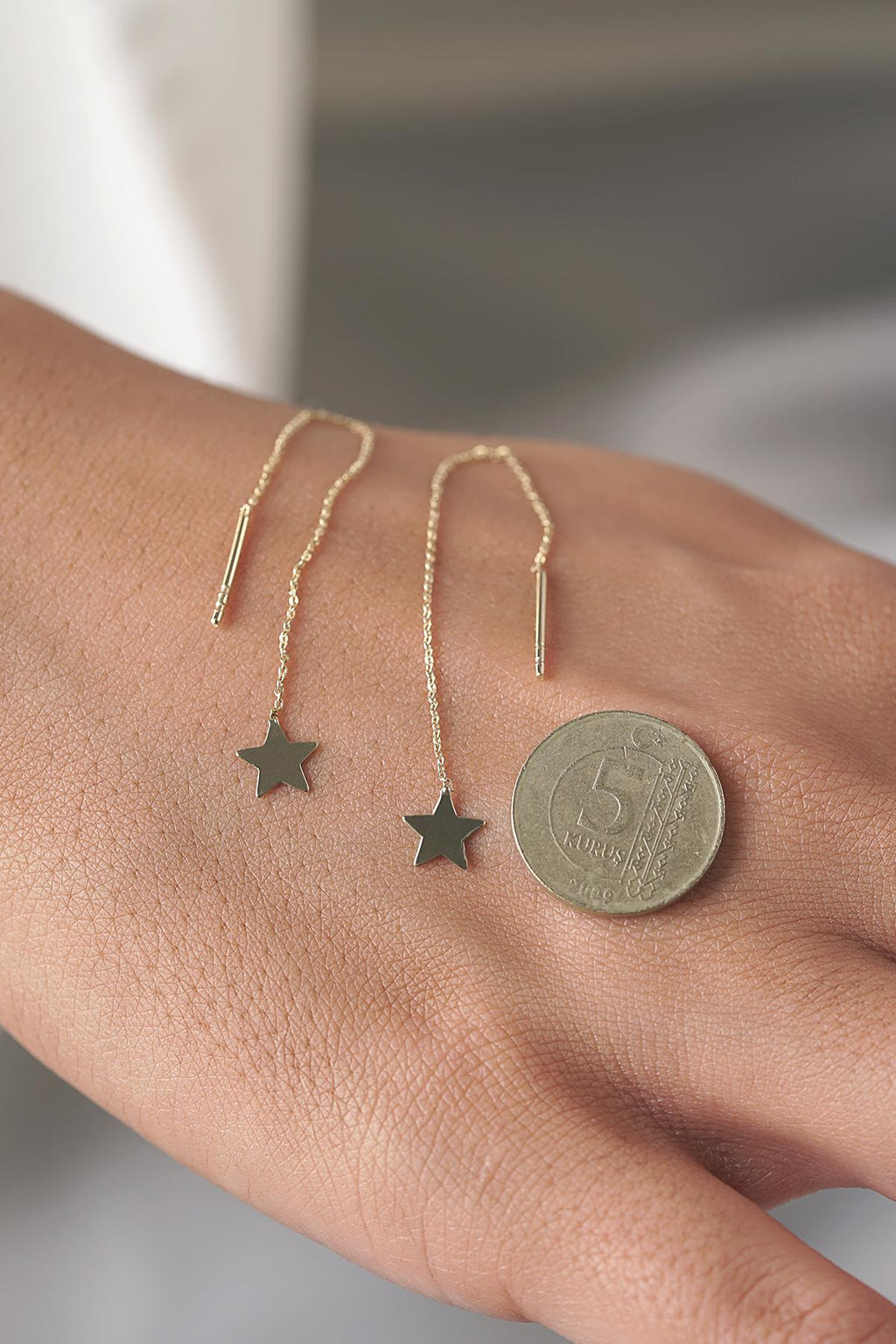 14ct Gold Star-Detail Chain Earrings