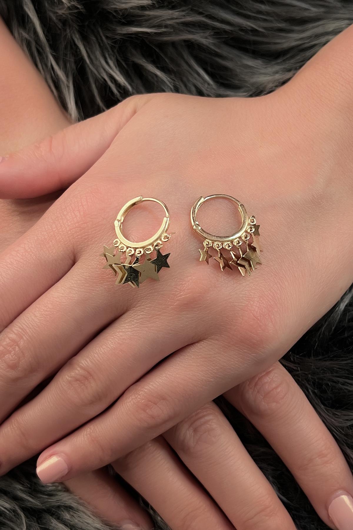 14ct Gold Star Shape Dangle Huggie Earrings