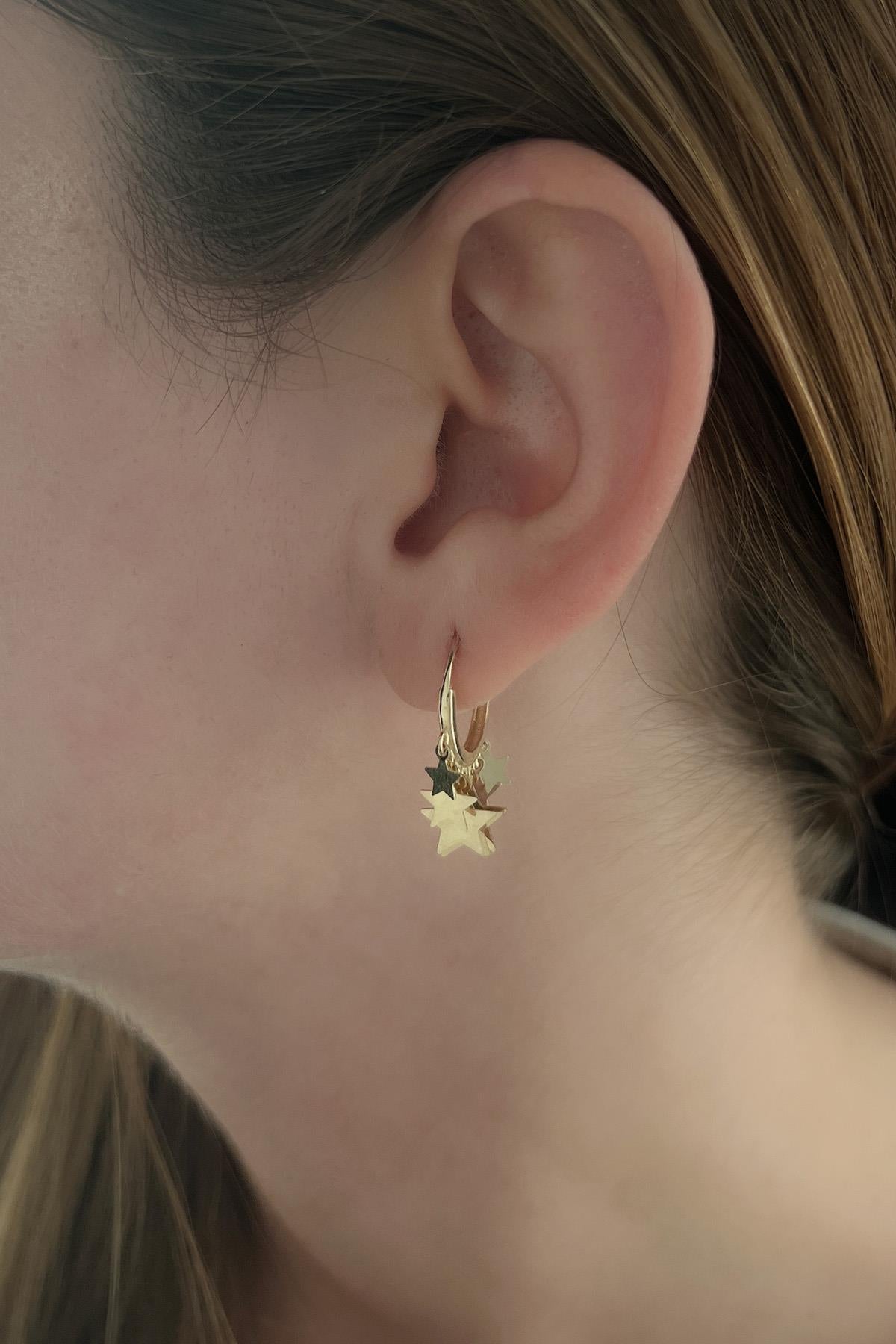 14ct Gold Star Shape Dangle Huggie Earrings