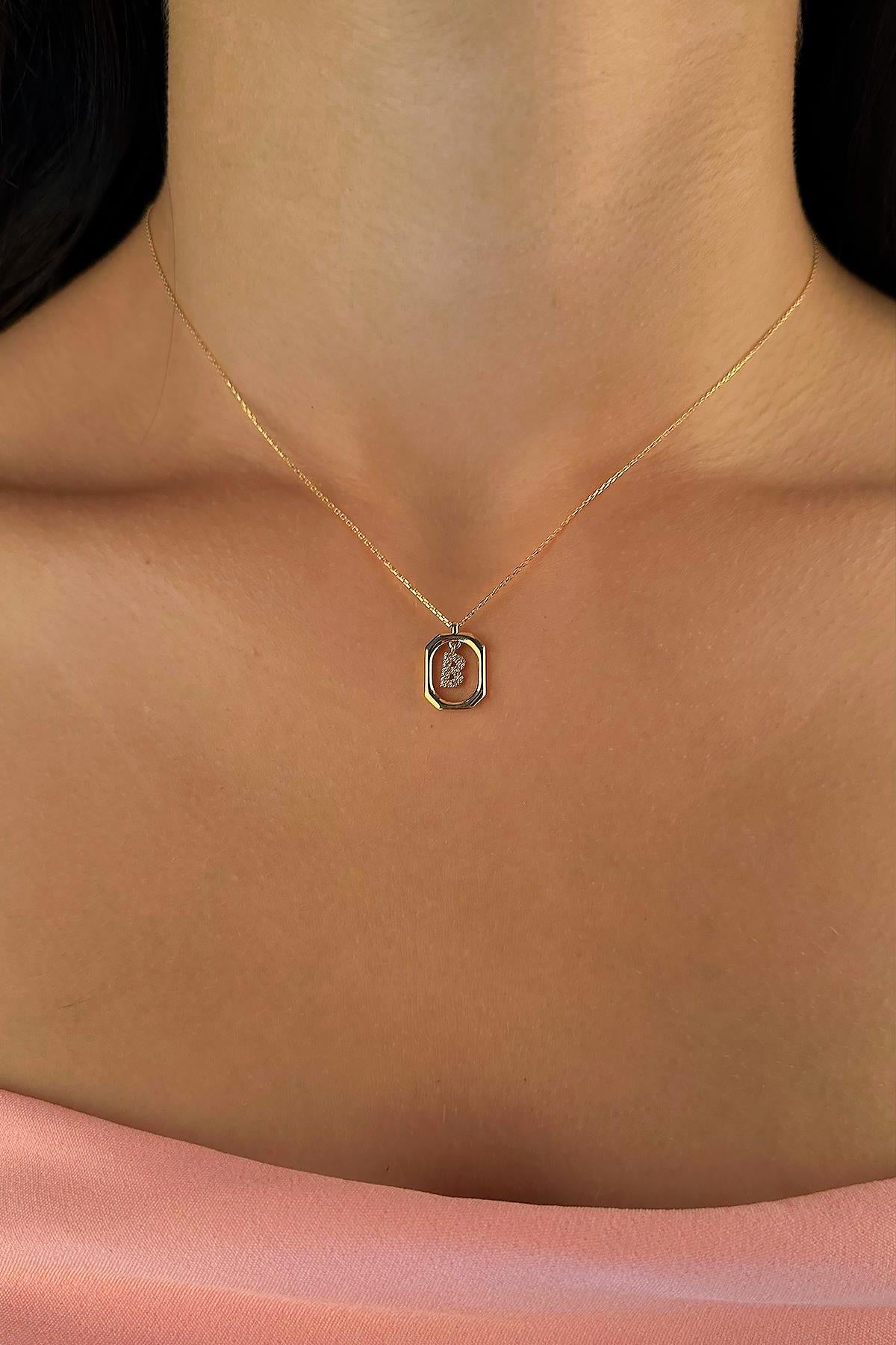 14ct Gold Stone B Initial Necklace