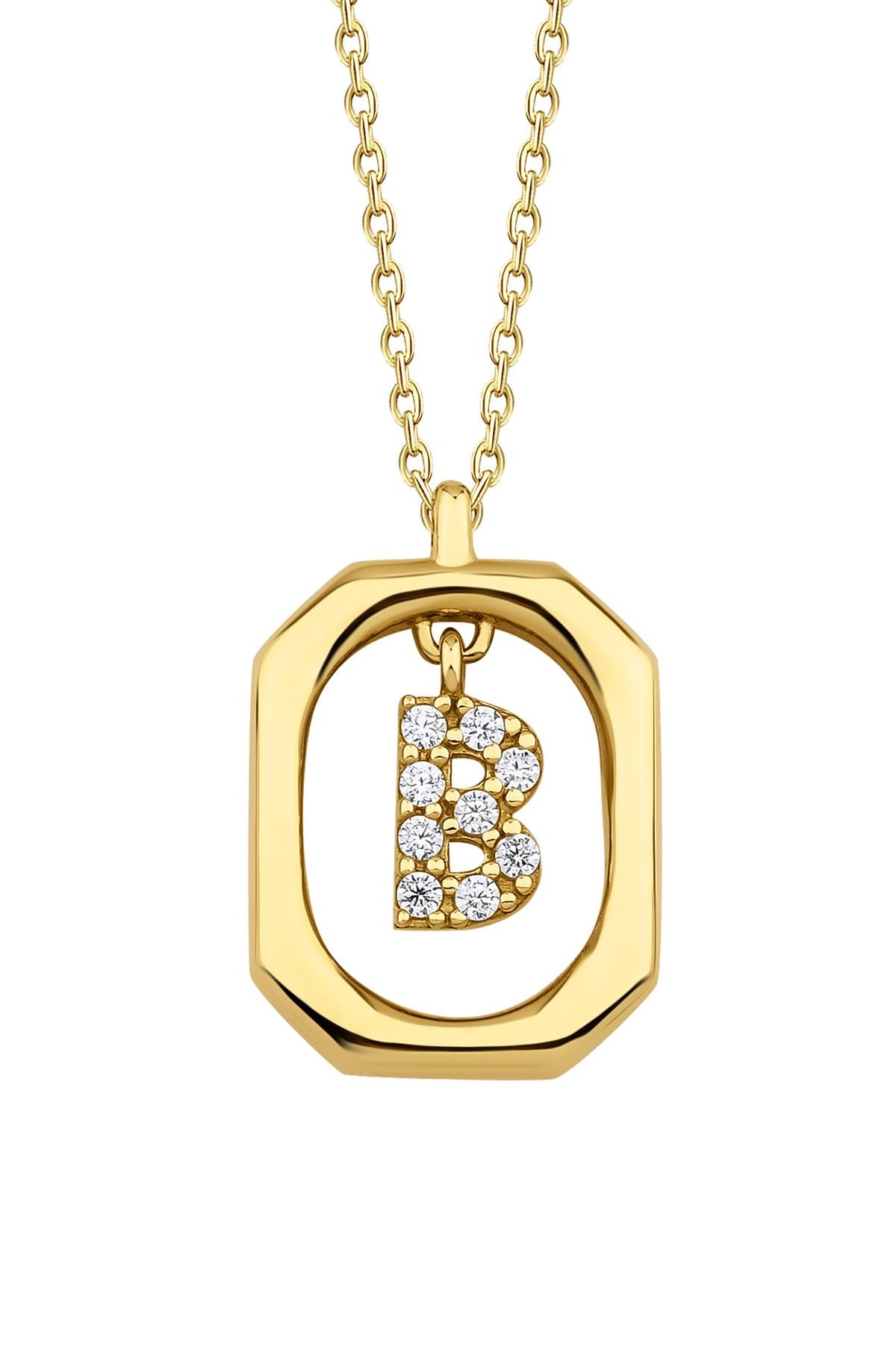 14ct Gold Stone B Initial Necklace