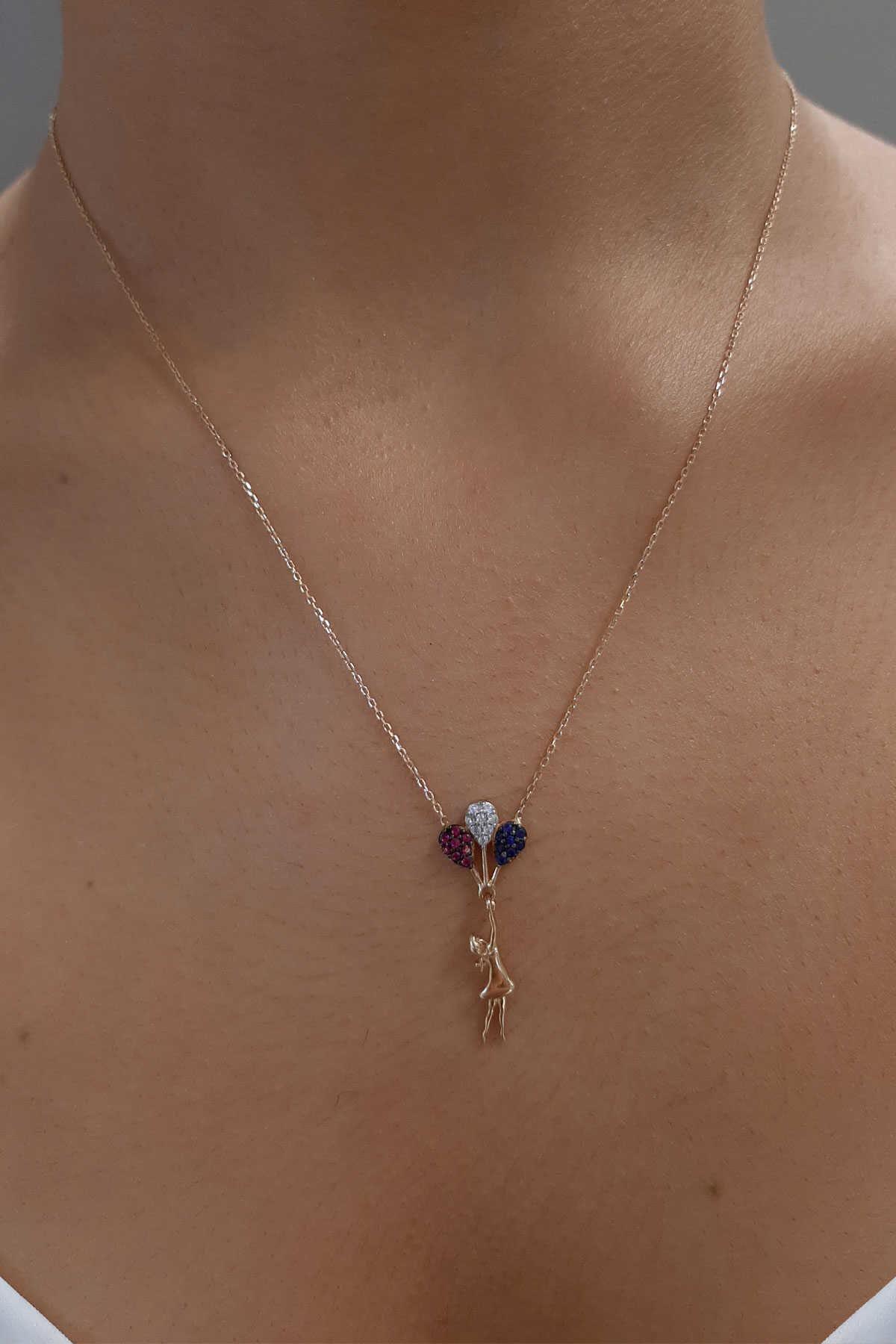 14K Gold Stone Balloon Girl Necklace