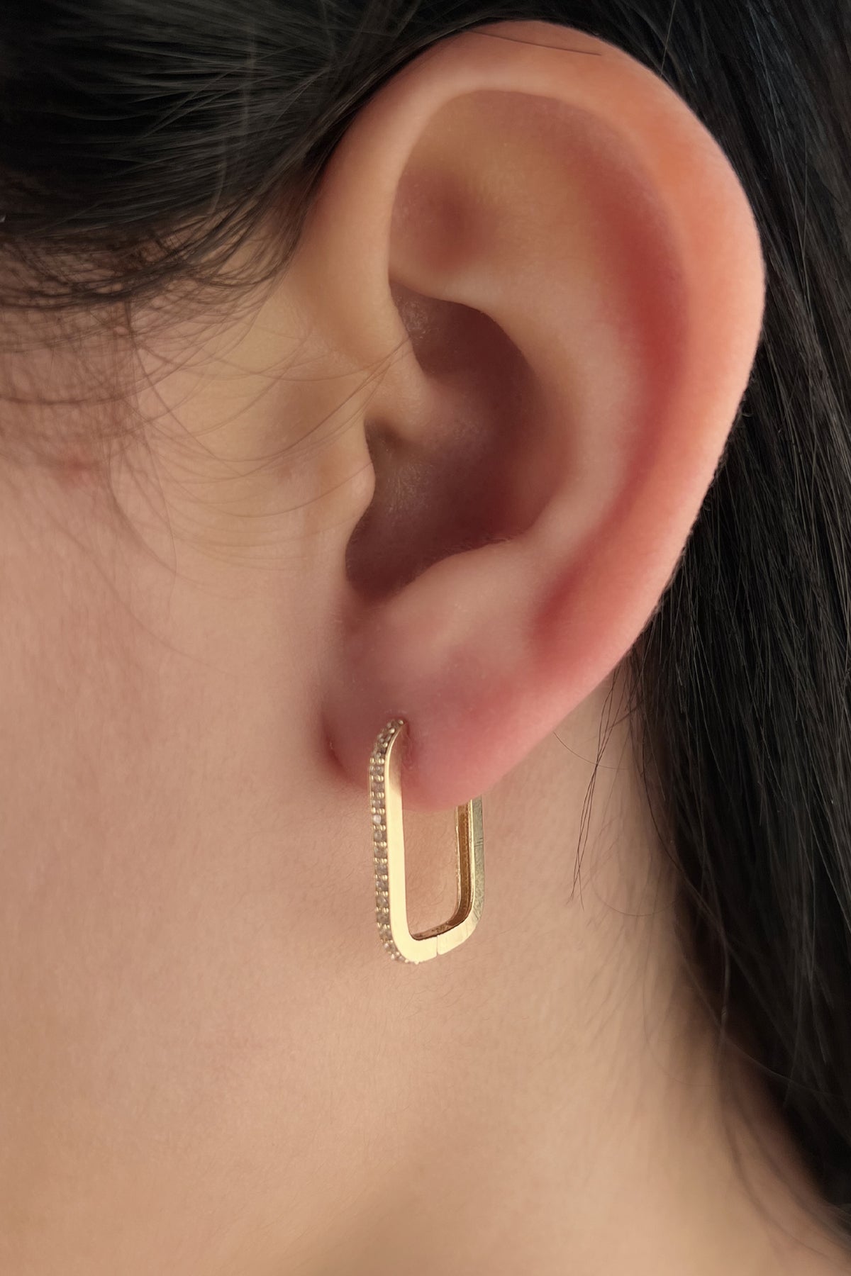 14K Gold Stone Big U Shape Huggie Hoop Earrings