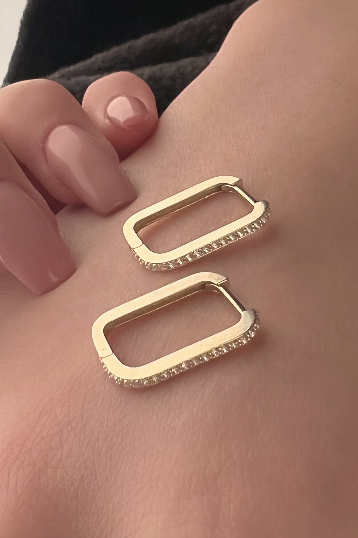 14K Gold Stone Big U Shape Huggie Hoop Earrings