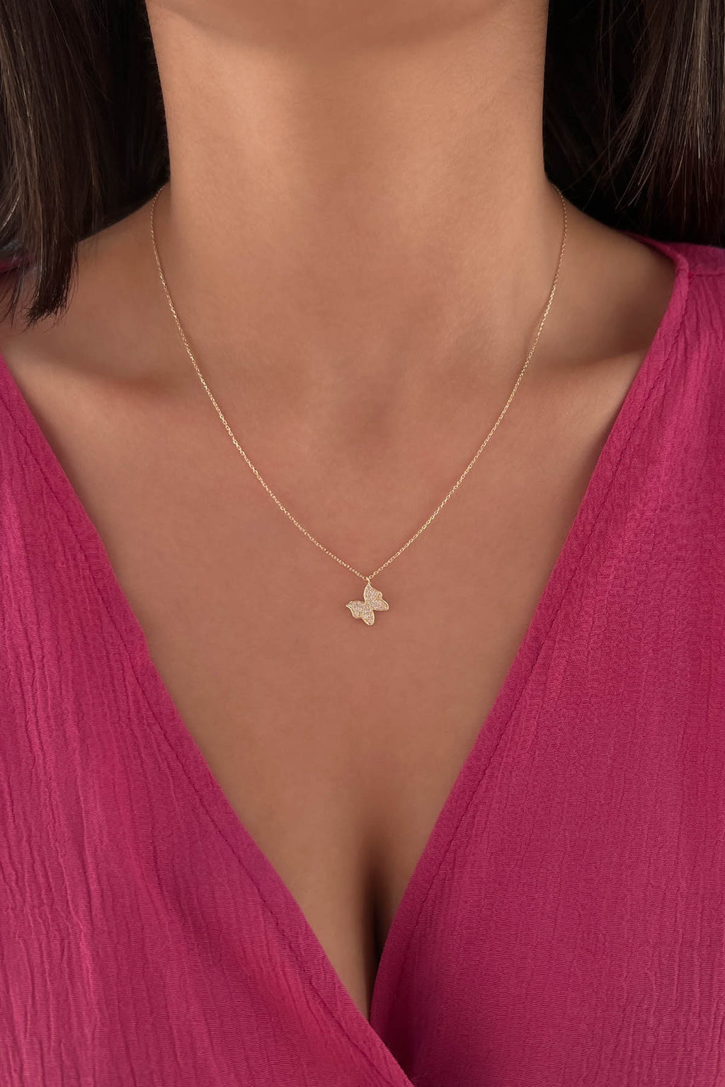 14ct Gold Stone Butterfly Necklace