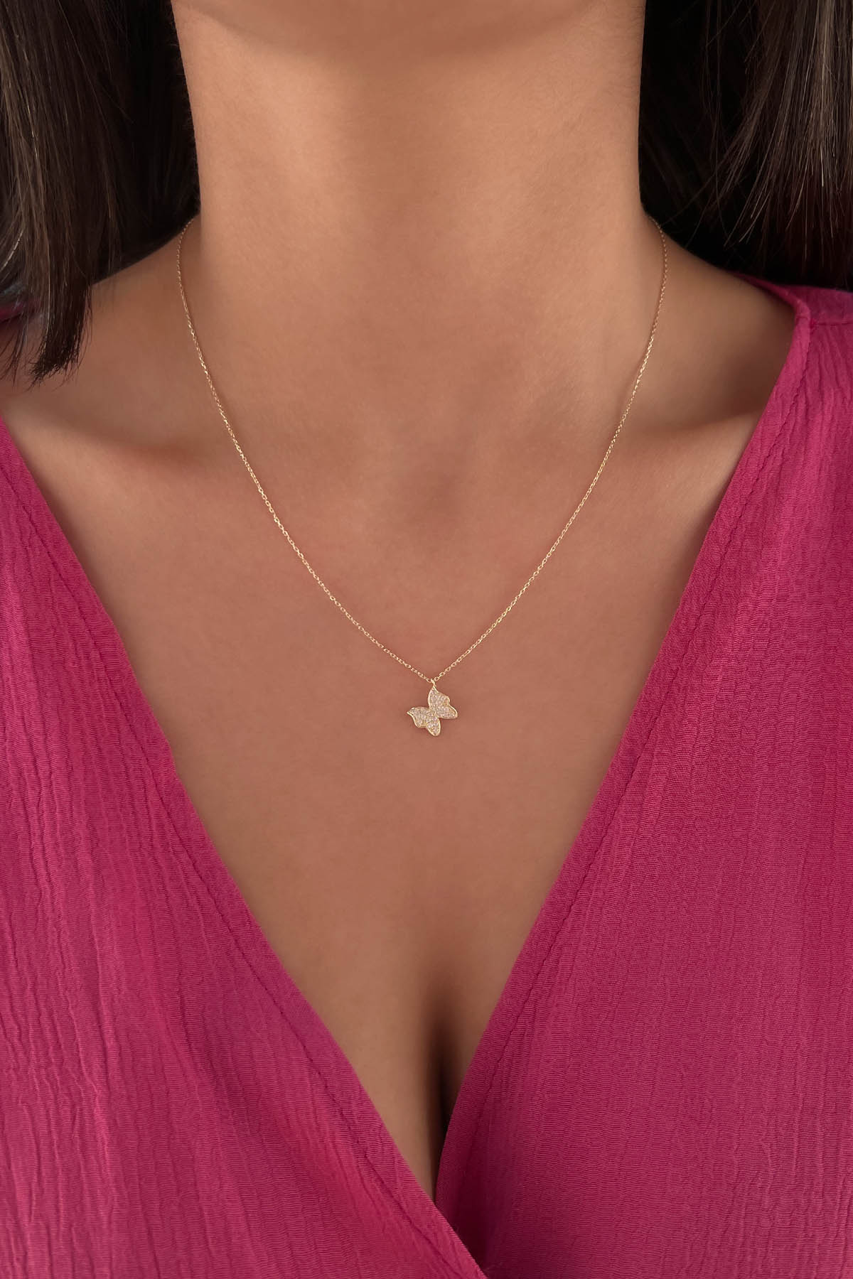 14K Gold Stone Butterfly Necklace