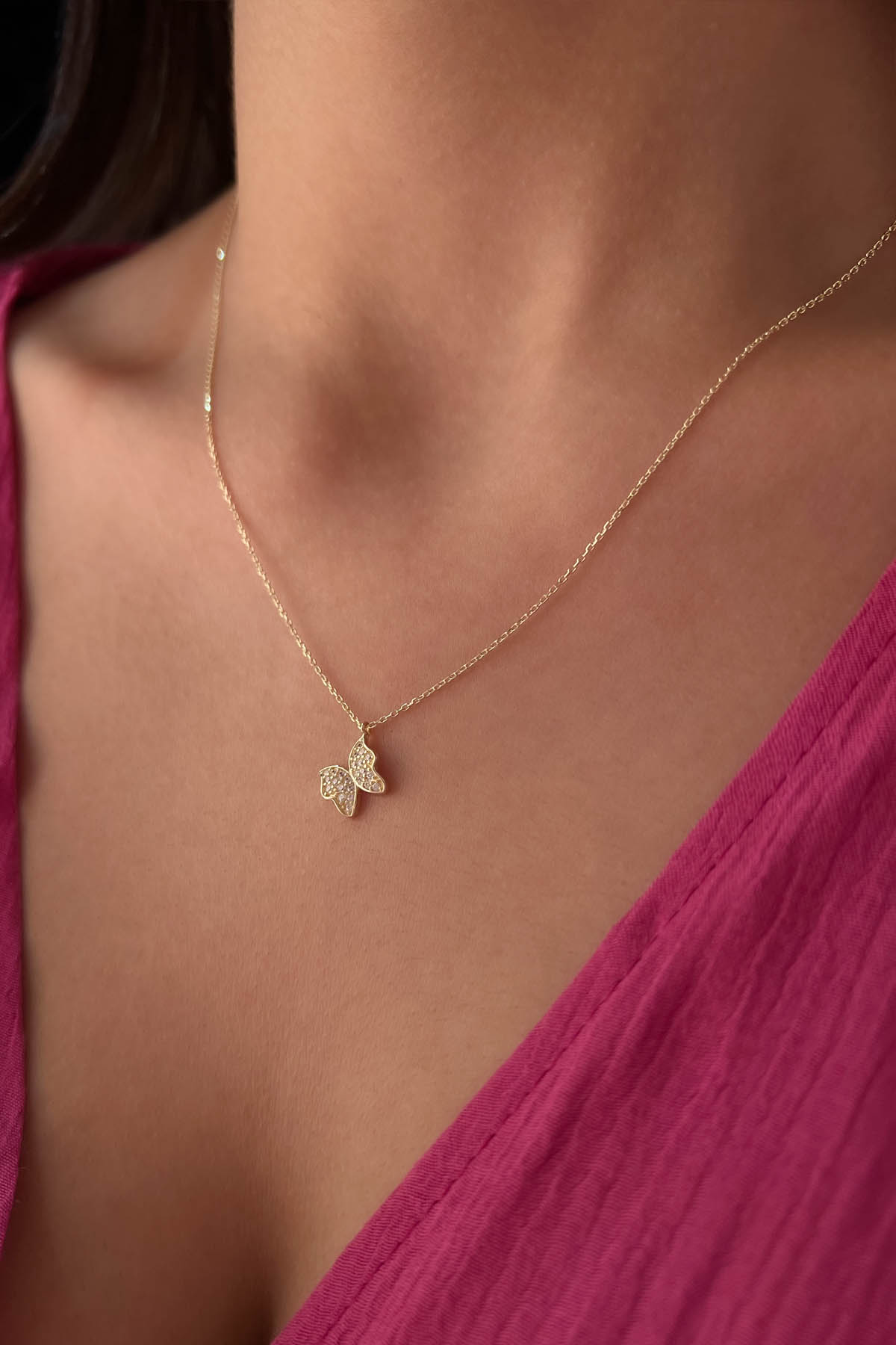 14ct Gold Stone Butterfly Necklace