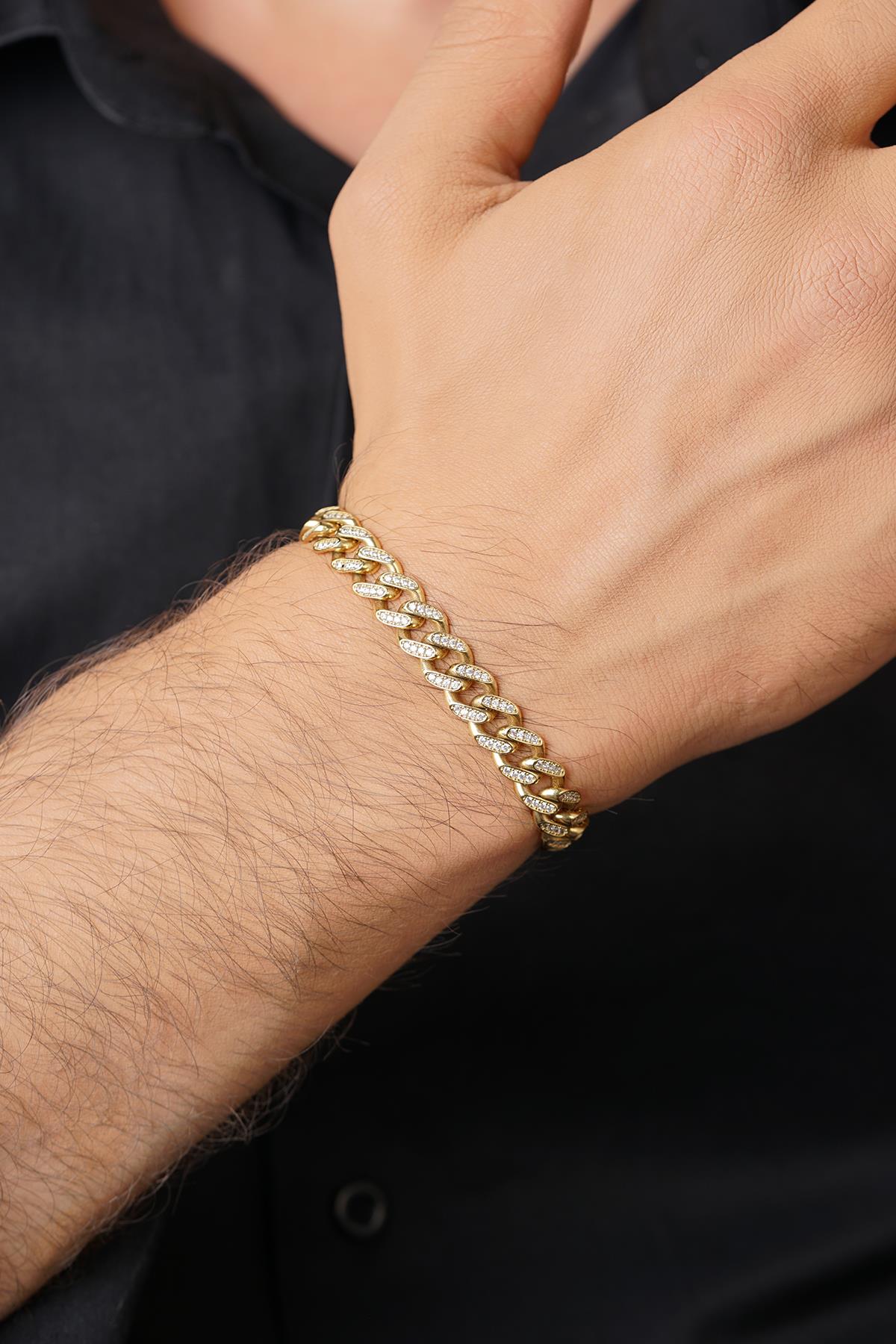 14ct Gold Stone Curb Cuban Bracelet