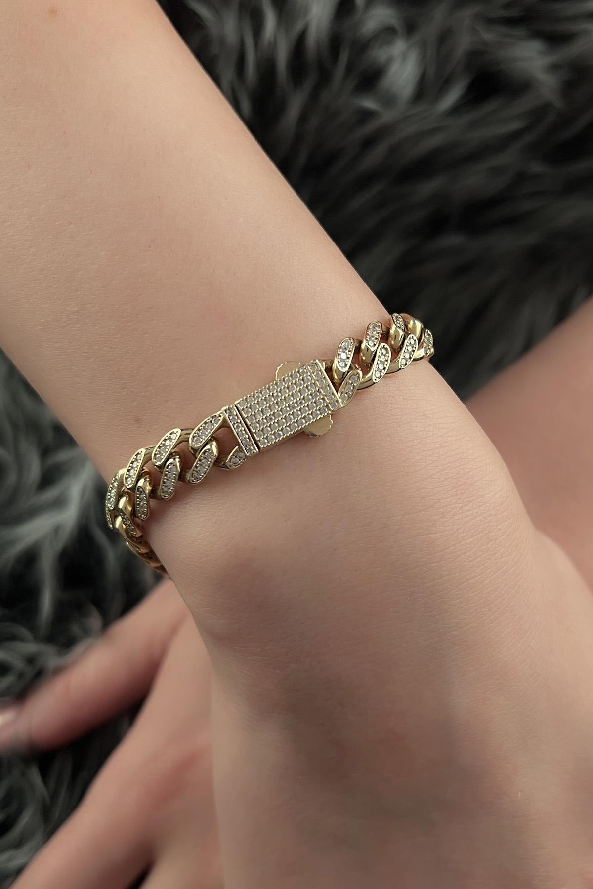 14K Gold Stone Curb Cuban Bracelet