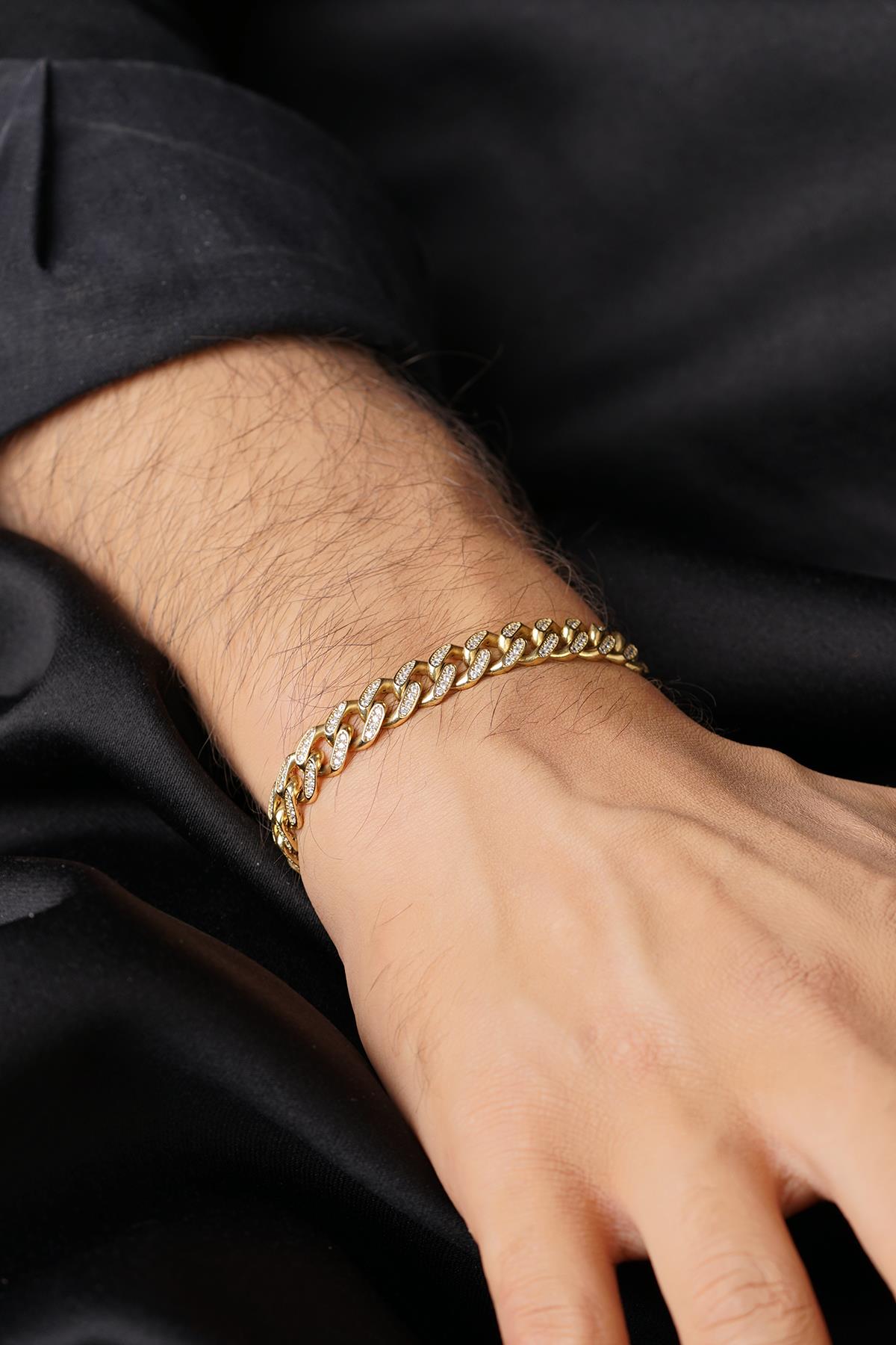 14ct Gold Stone Curb Cuban Bracelet
