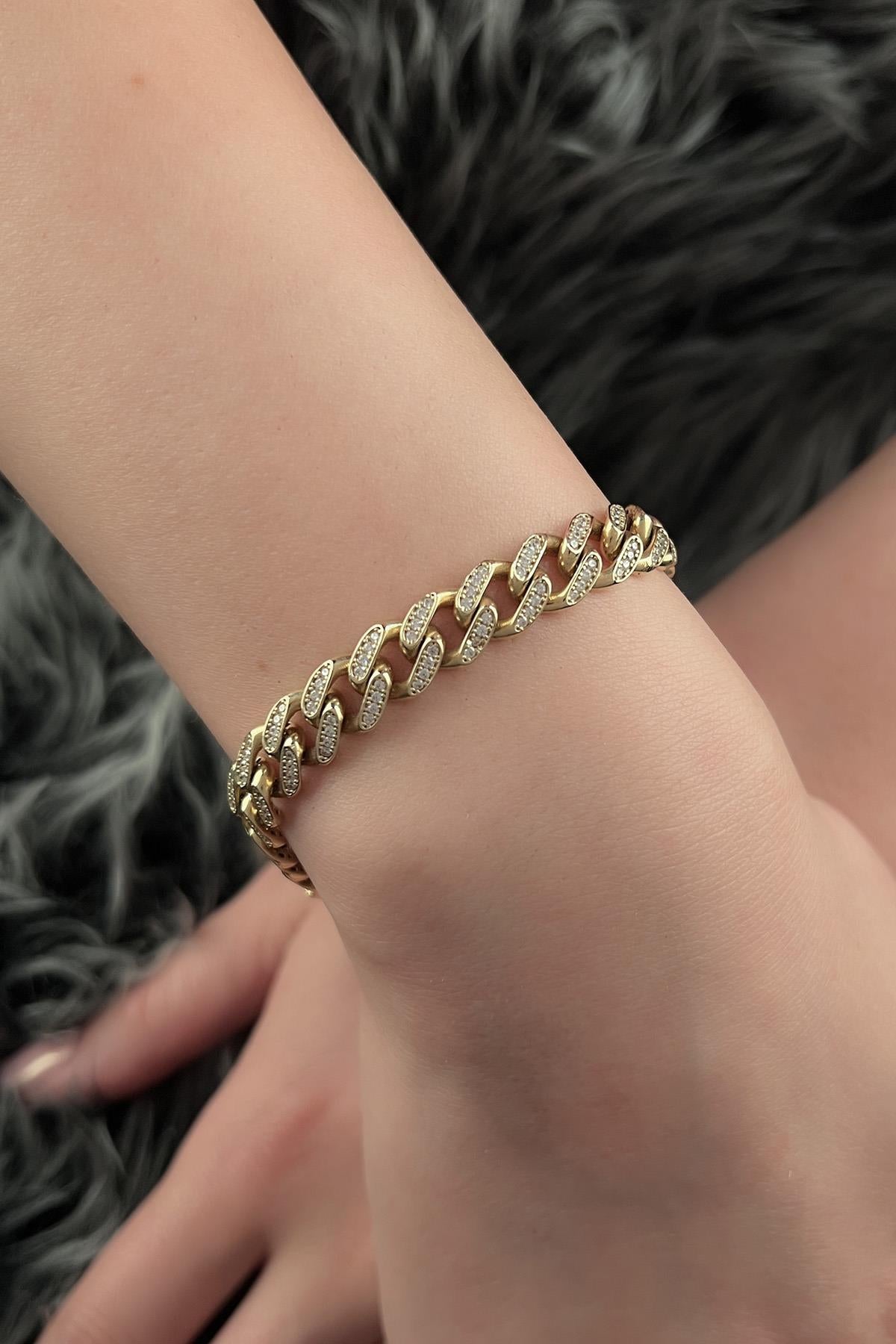 14ct Gold Stone Curb Cuban Bracelet