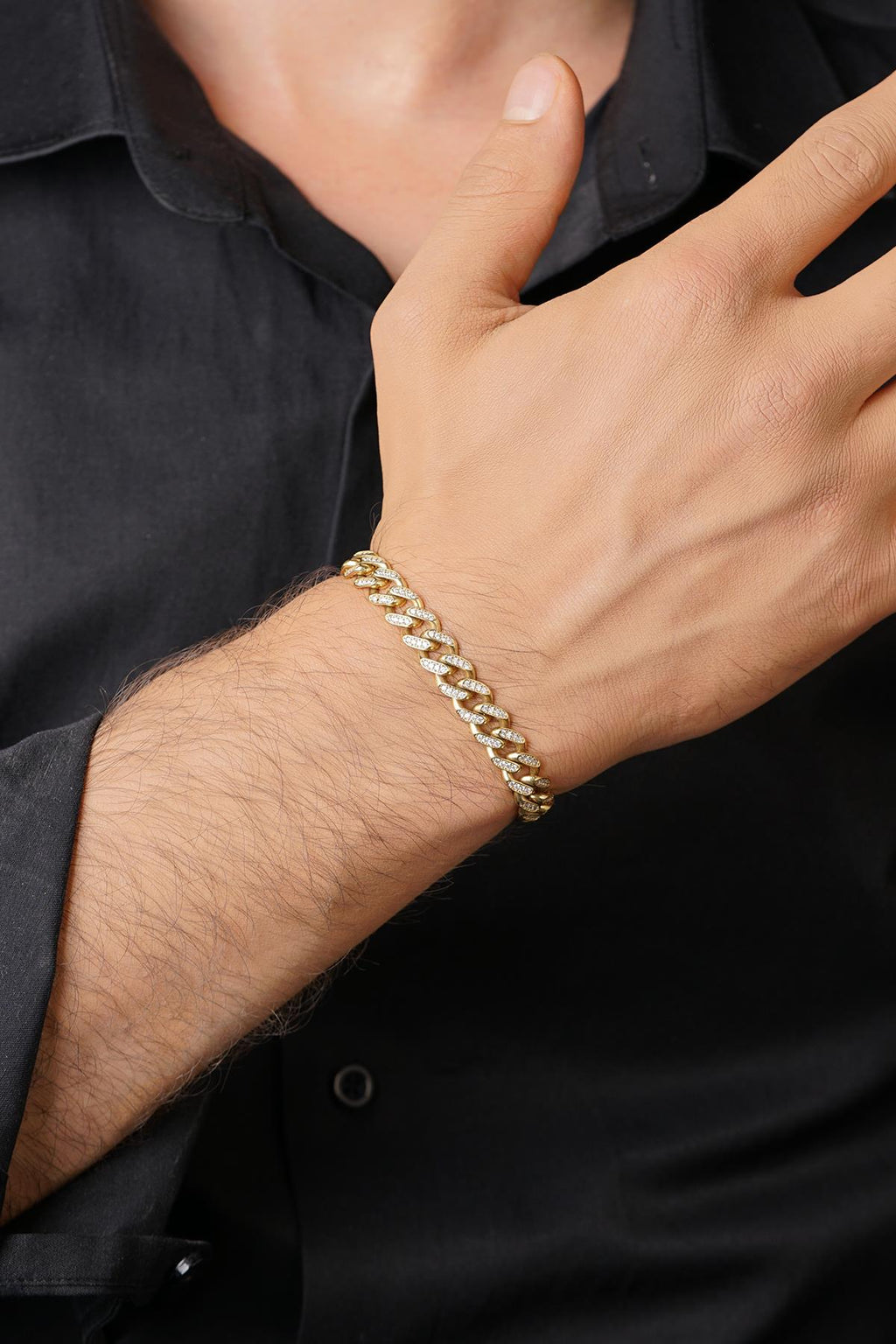 14ct Gold Stone Curb Cuban Bracelet