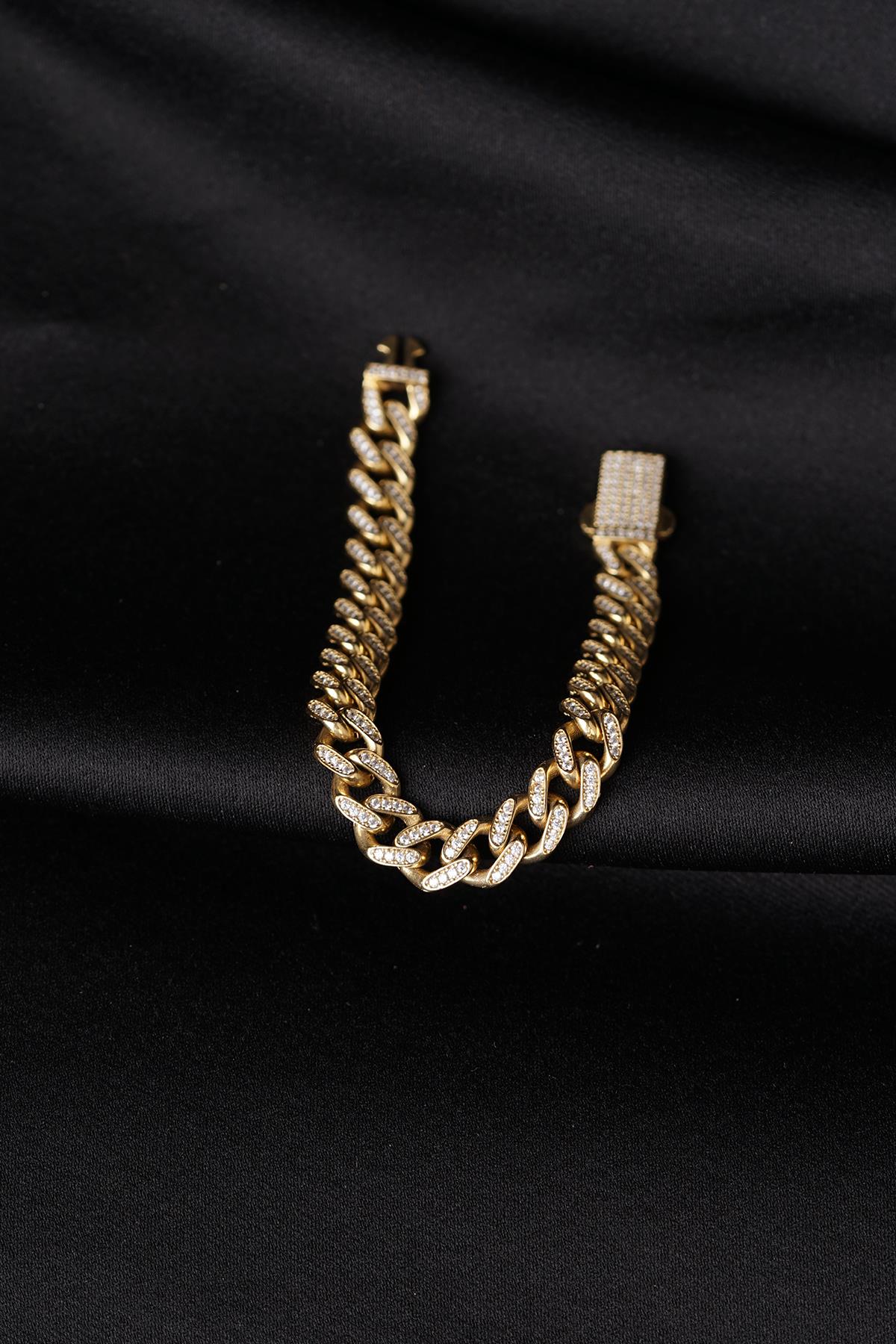14ct Gold Stone Curb Cuban Bracelet