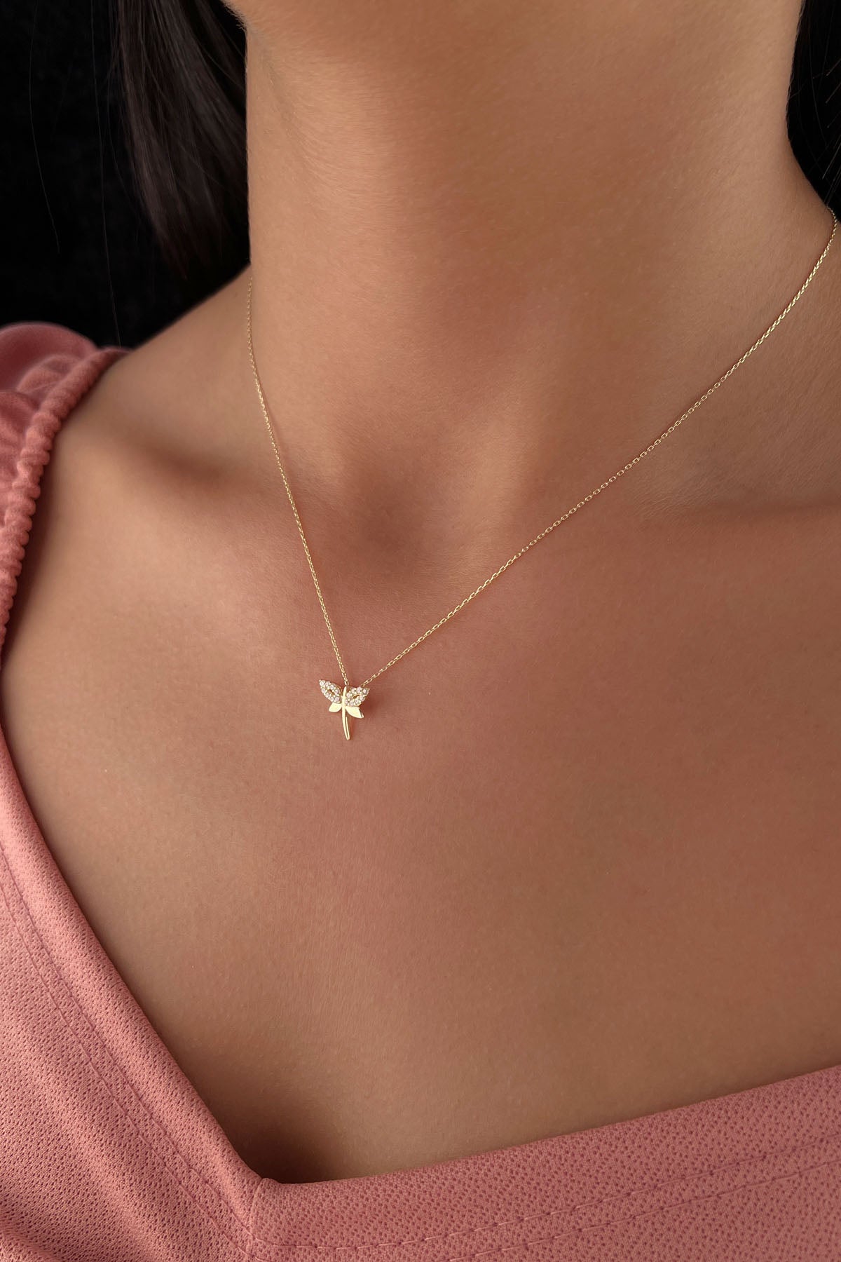 14ct Gold Stone Dragonfly Necklace