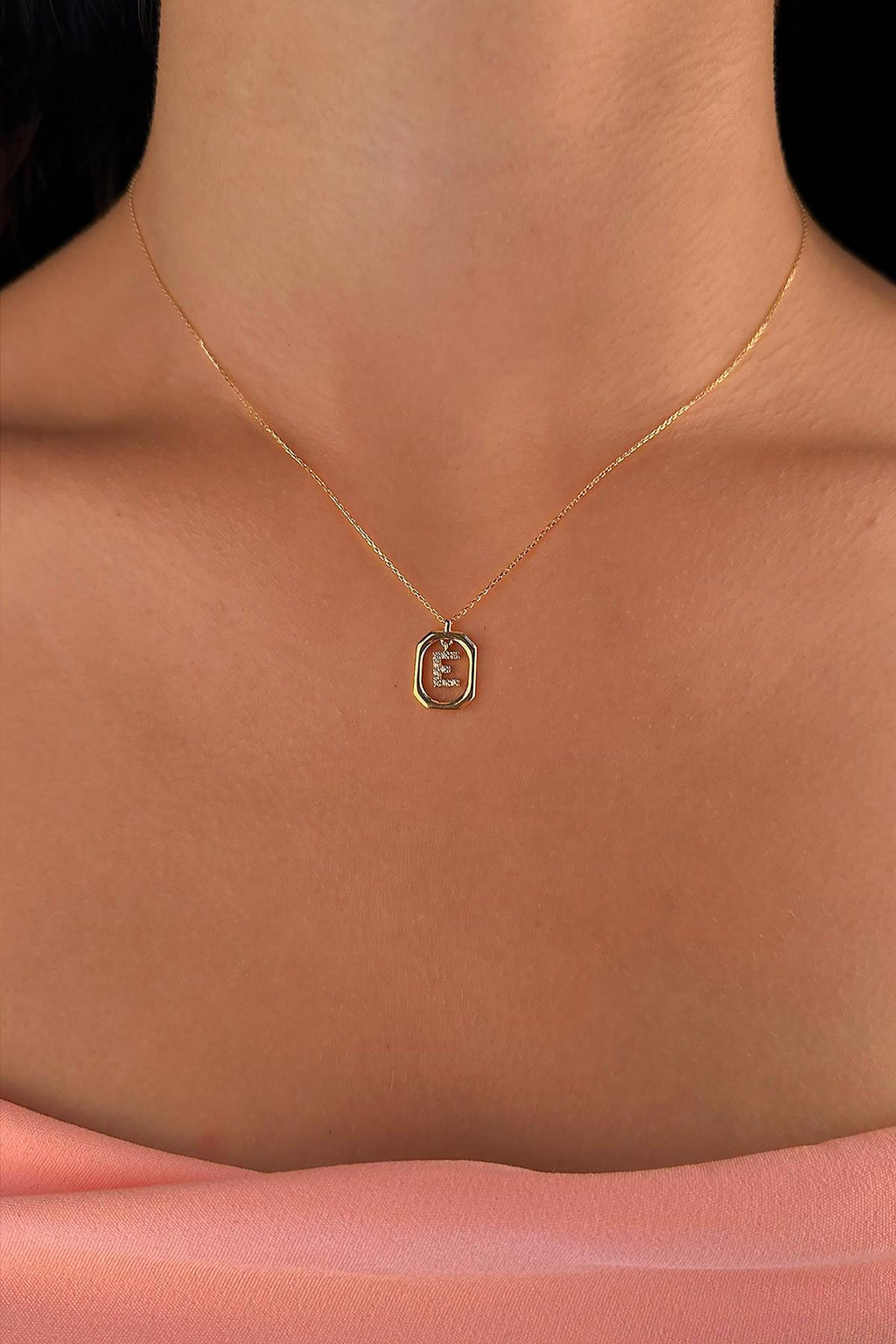 14ct Gold Stone E Initial Necklace