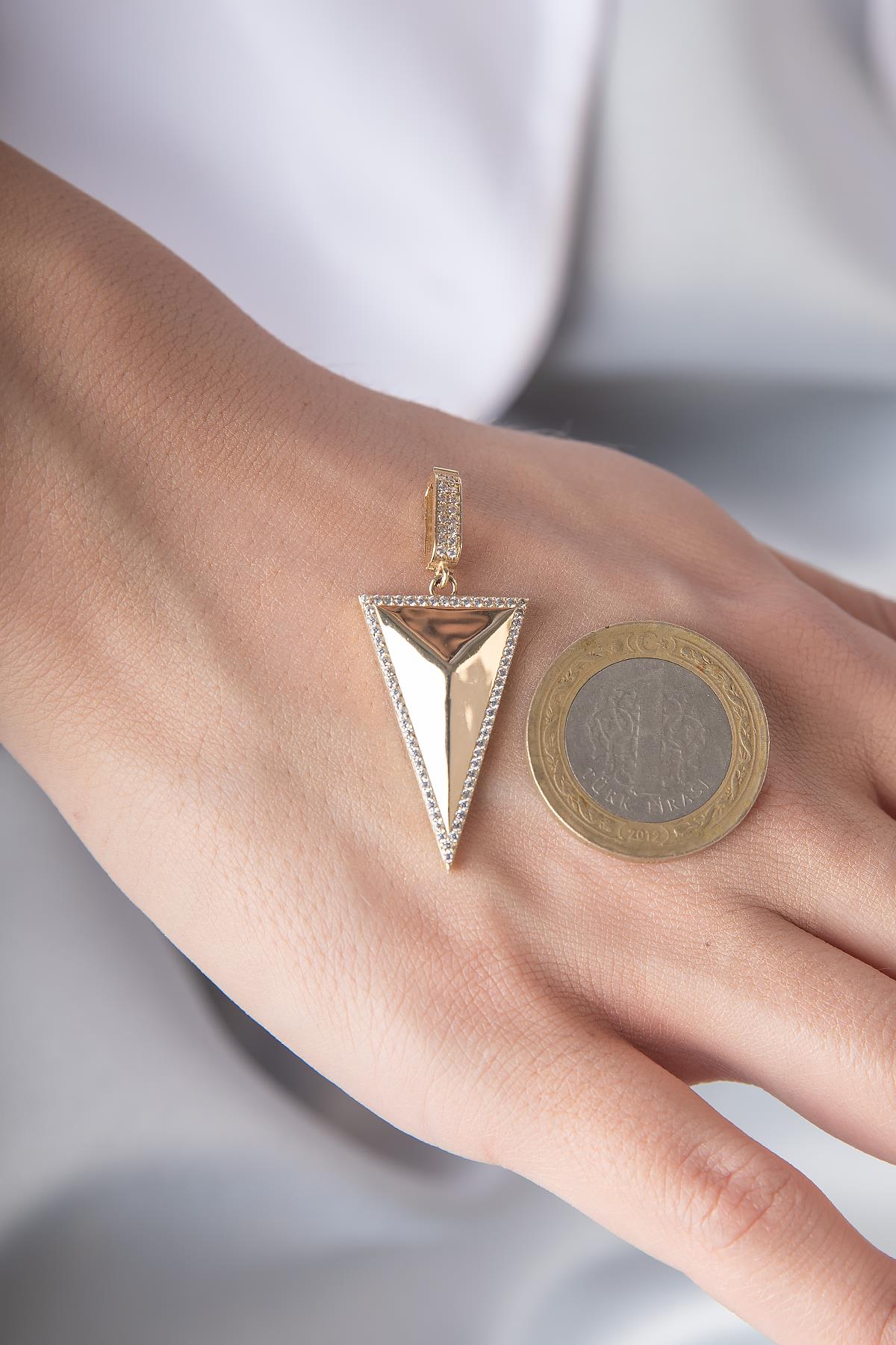 14ct Gold Stone Edged Triangle Pendant