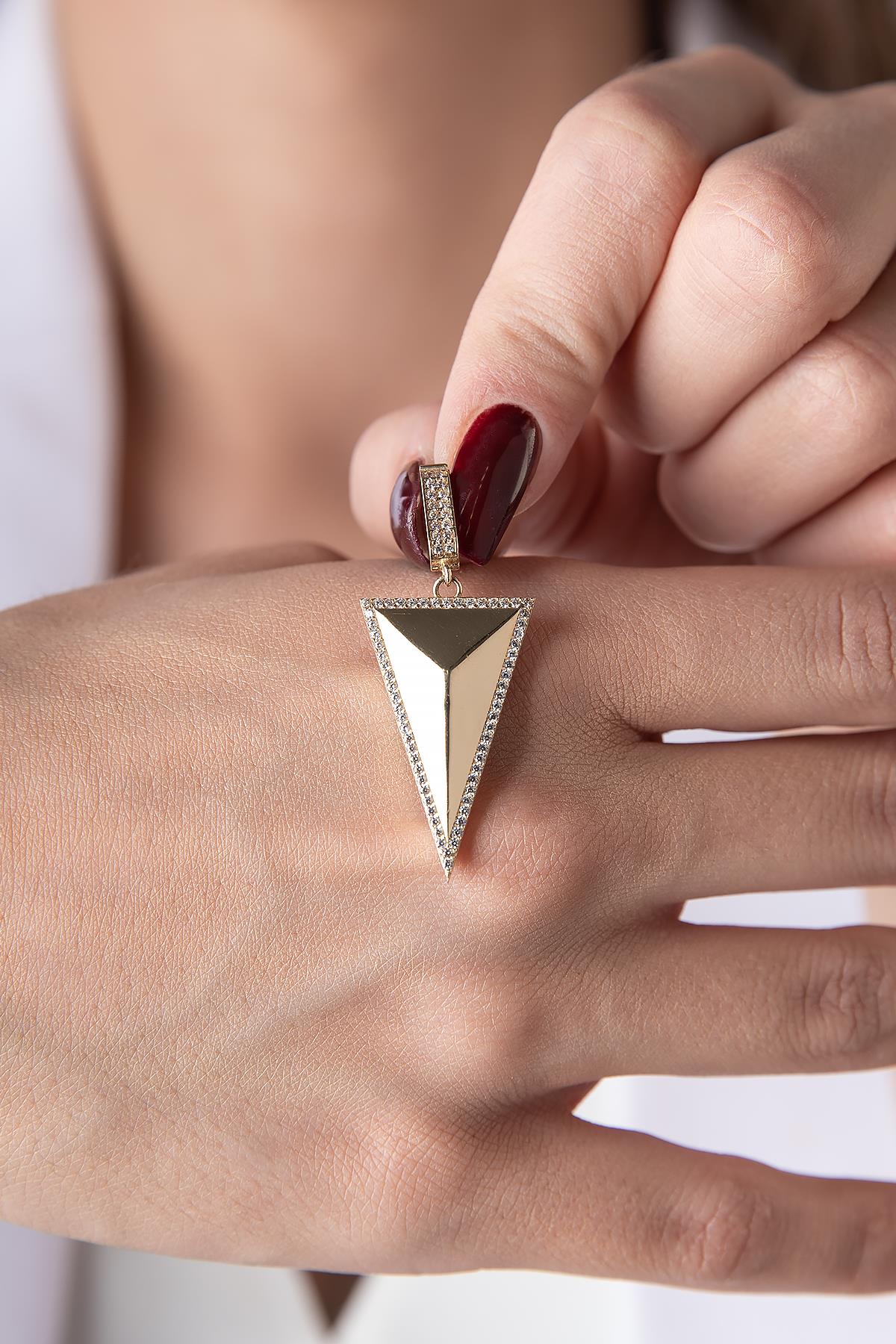 14K Gold Stone Edged Triangle Pendant