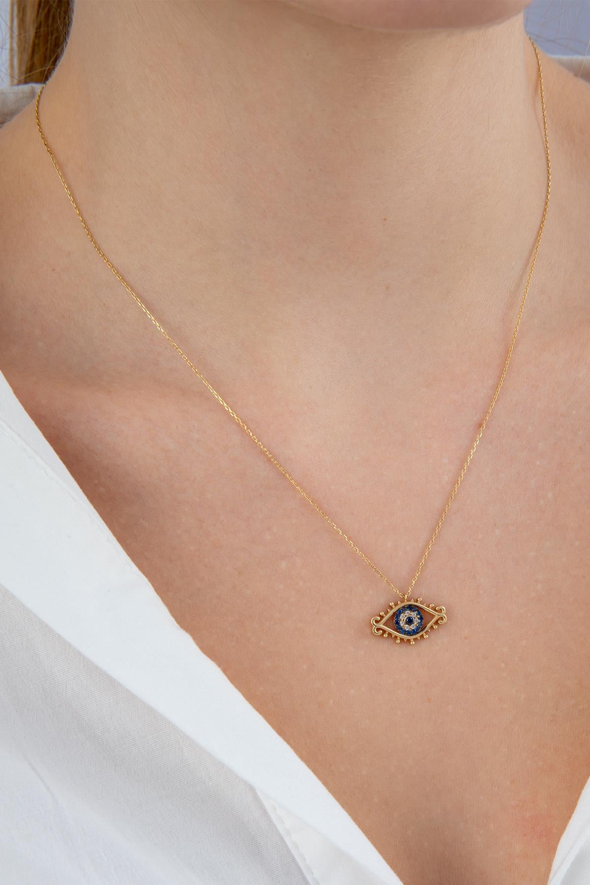 14K Gold Stone Evil Eye Necklace