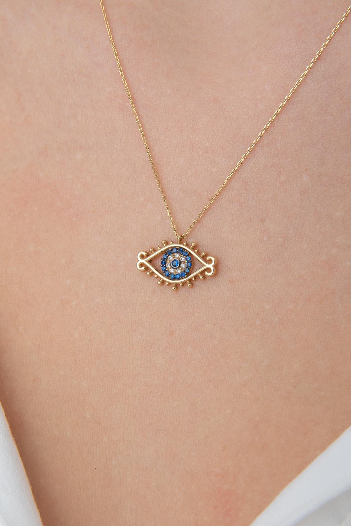 14K Gold Stone Evil Eye Necklace