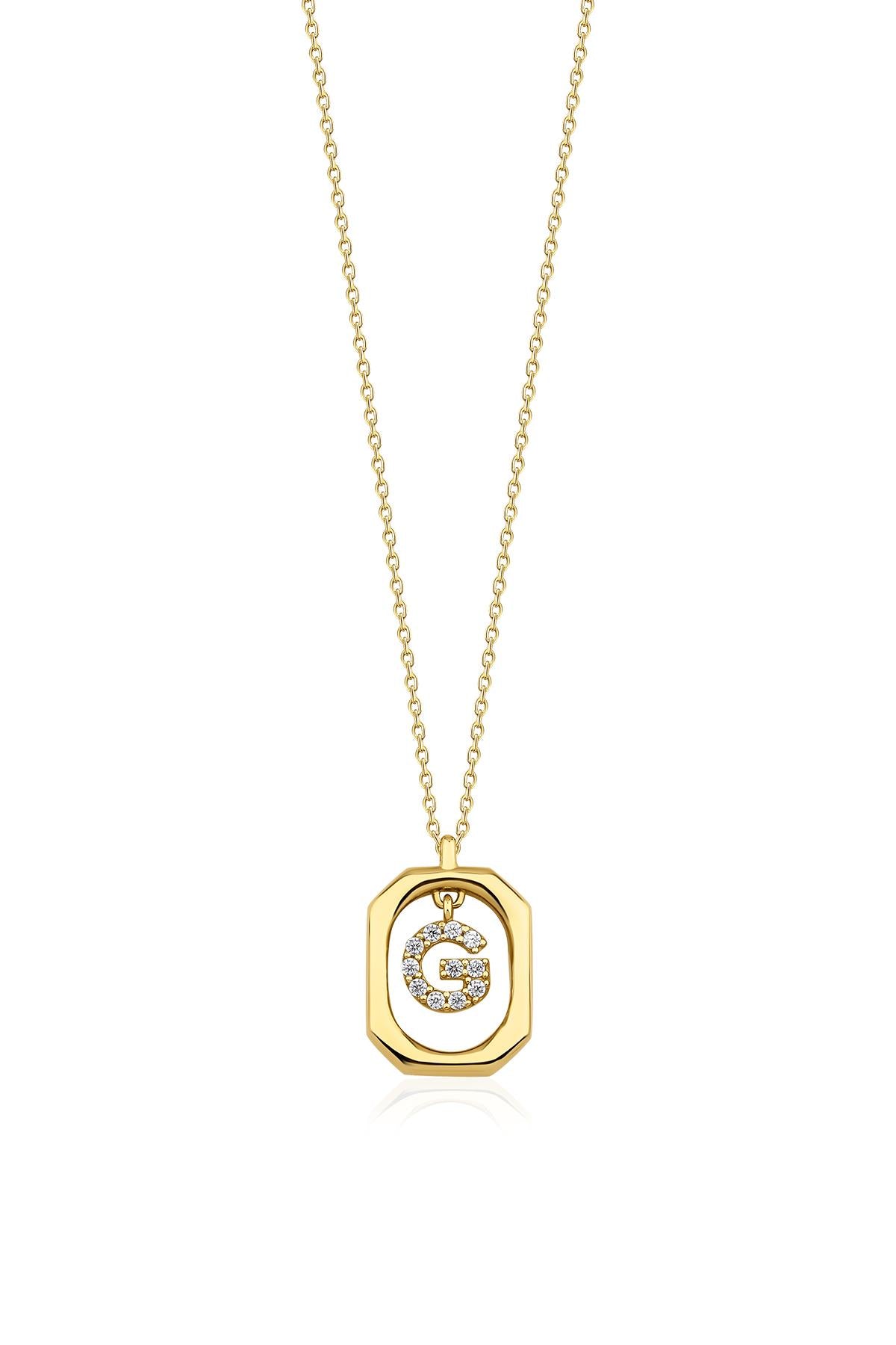 14K Gold Stone G Initial Necklace