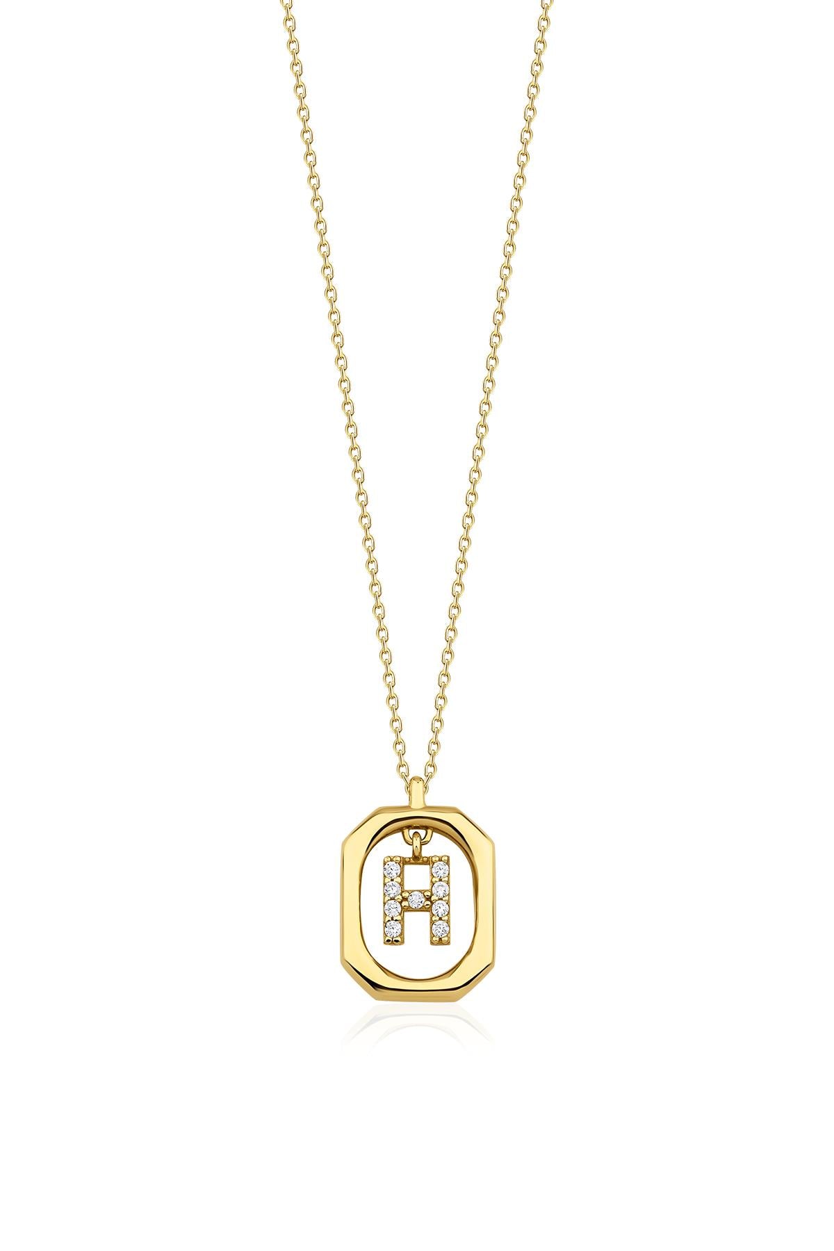 14ct Gold Stone H Initial Necklace