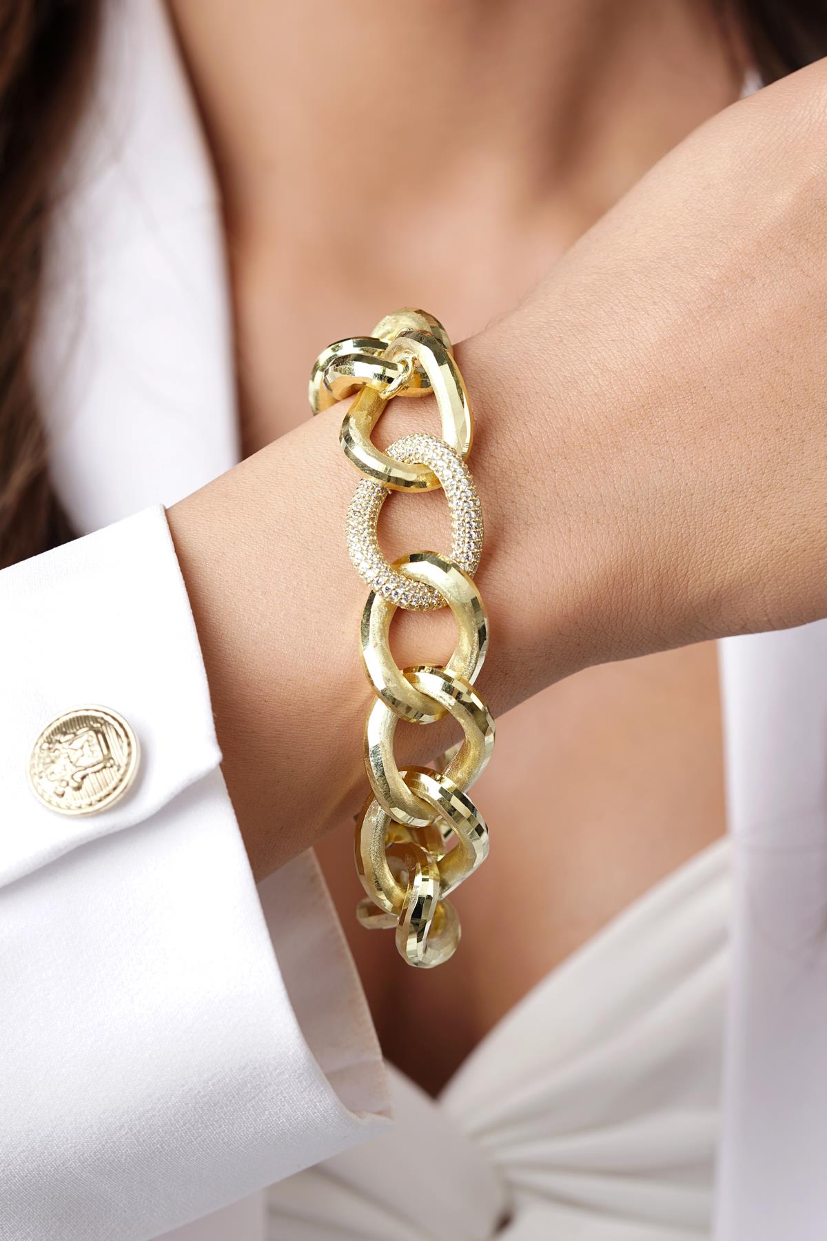 14ct Gold Stone Hoop Gourmet Bracelet