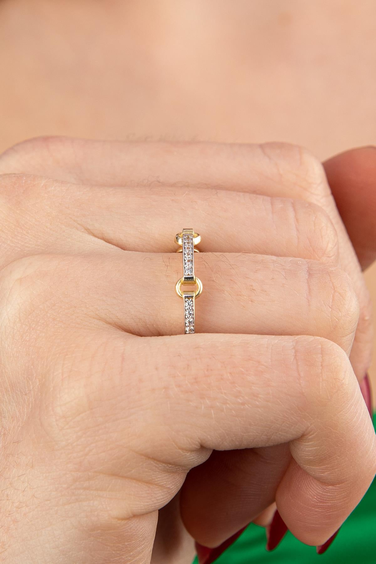 14K Gold Stone Hoop Ring